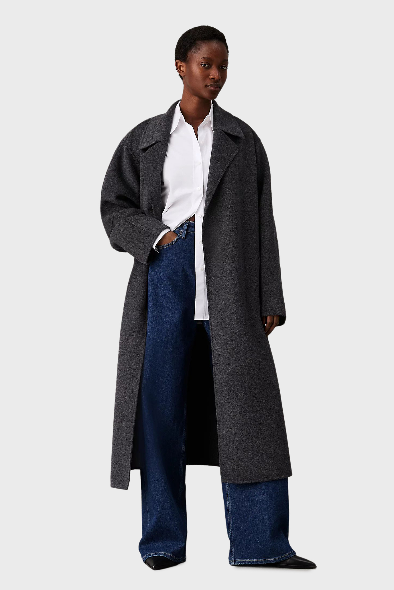 Женское темно-серое шерстяное пальто LS DF WOOL LONG WRAP COAT 1