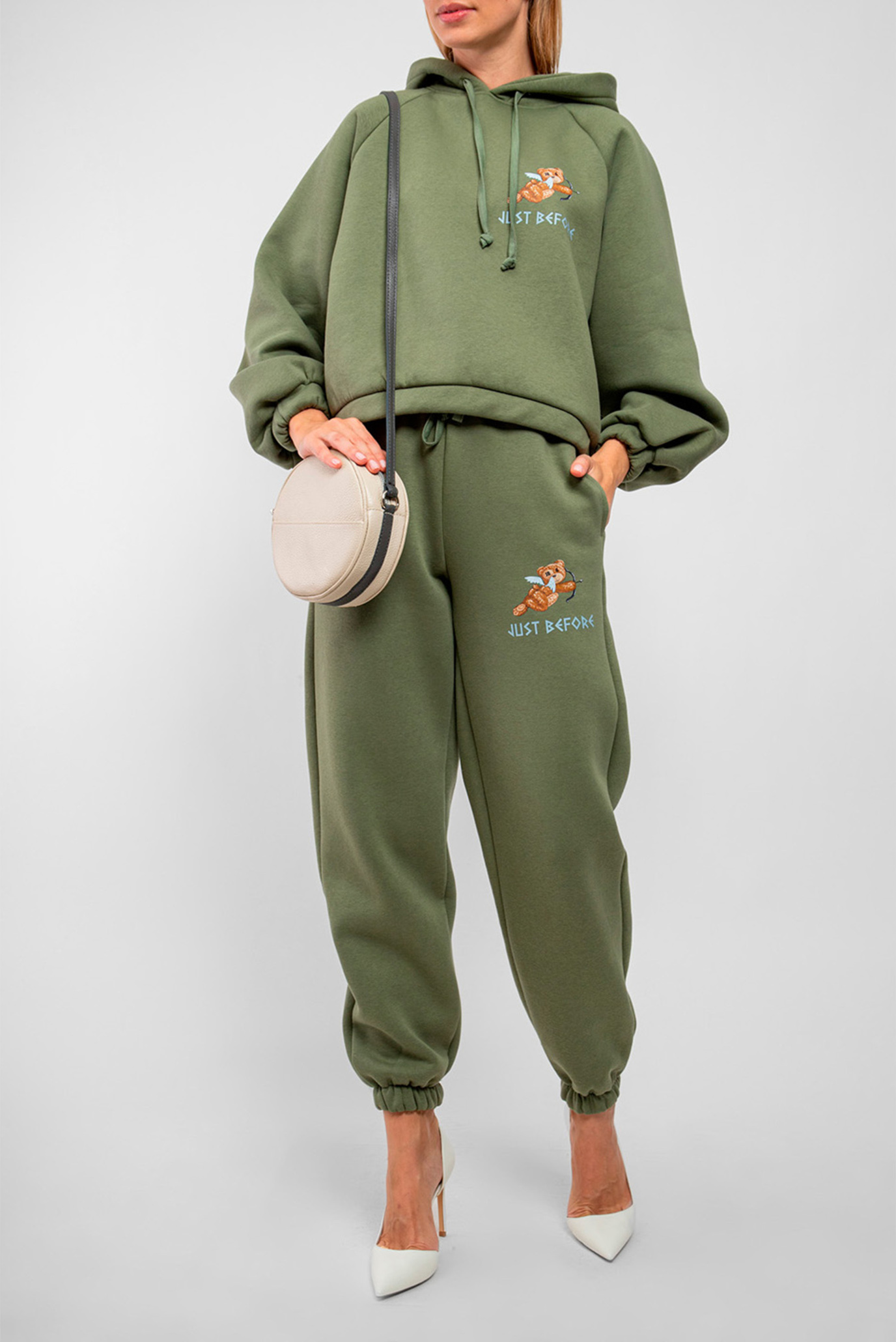 Жіночий зелений спортивний костюм (худі, штани) 1