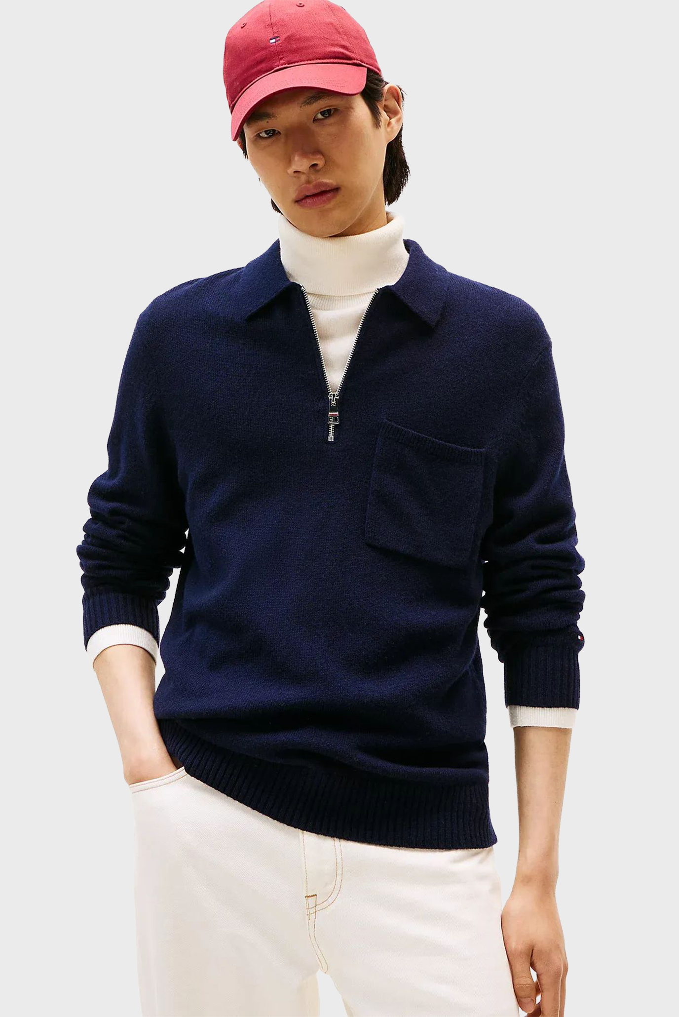 Мужское темно-синее шерстяное поло LAMBSWOOL Синий S Tommy Hilfiger MW0MW40437