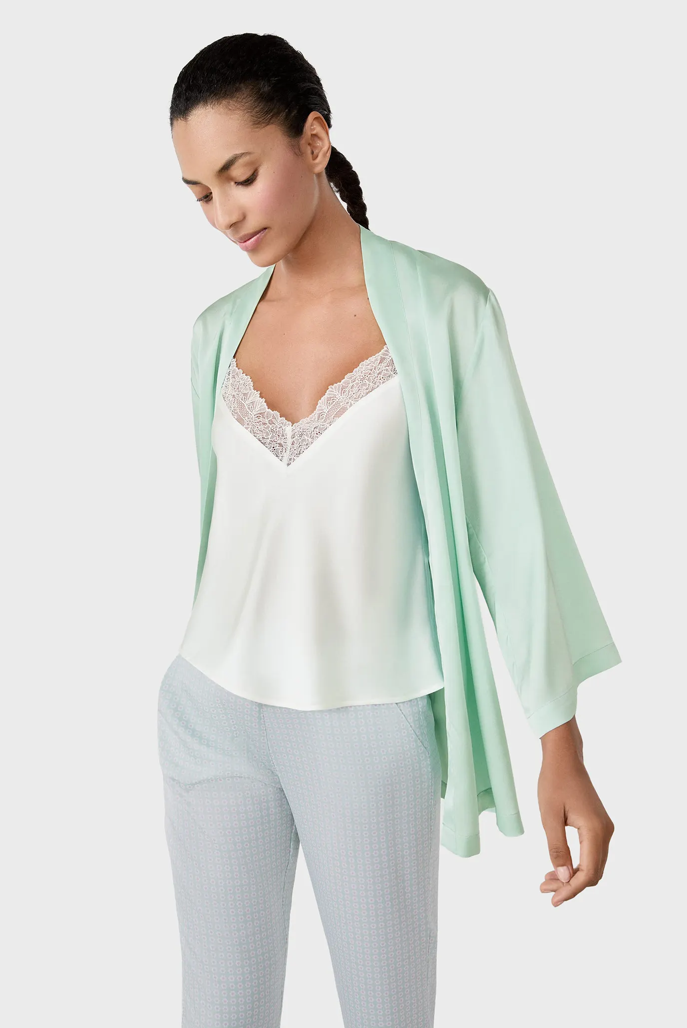 Женская мятная пижама (кардиган, топ, брюки) NAFILAH 4