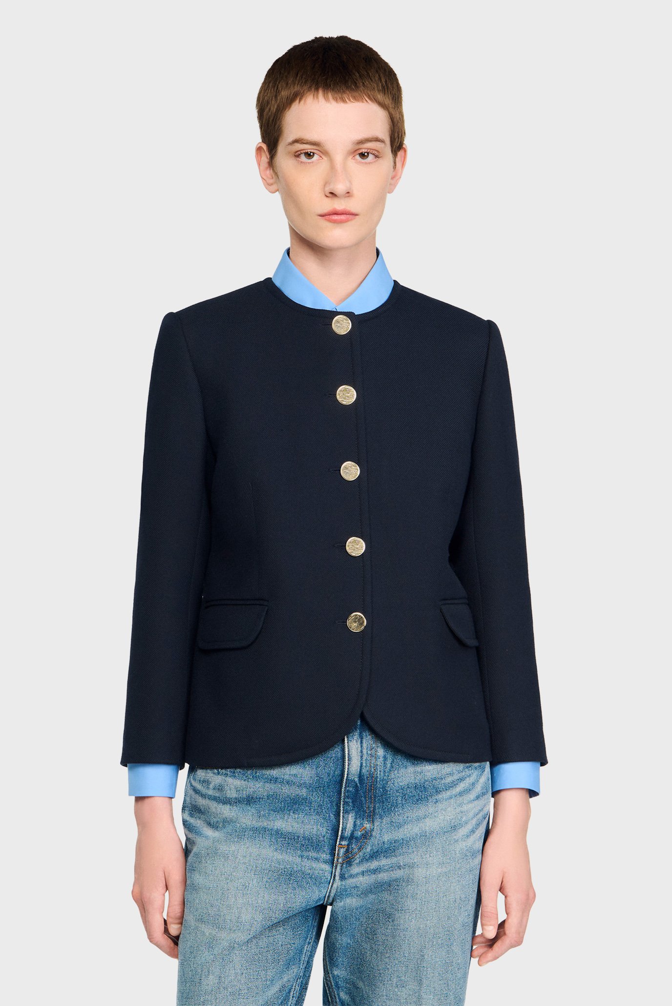 Женский темно-синий жакет Синий 34 Sandro SFPVE01208_Navy Blue Женский темно-синий жакет Синий 34 Sandro SFPVE01208_Navy Blue