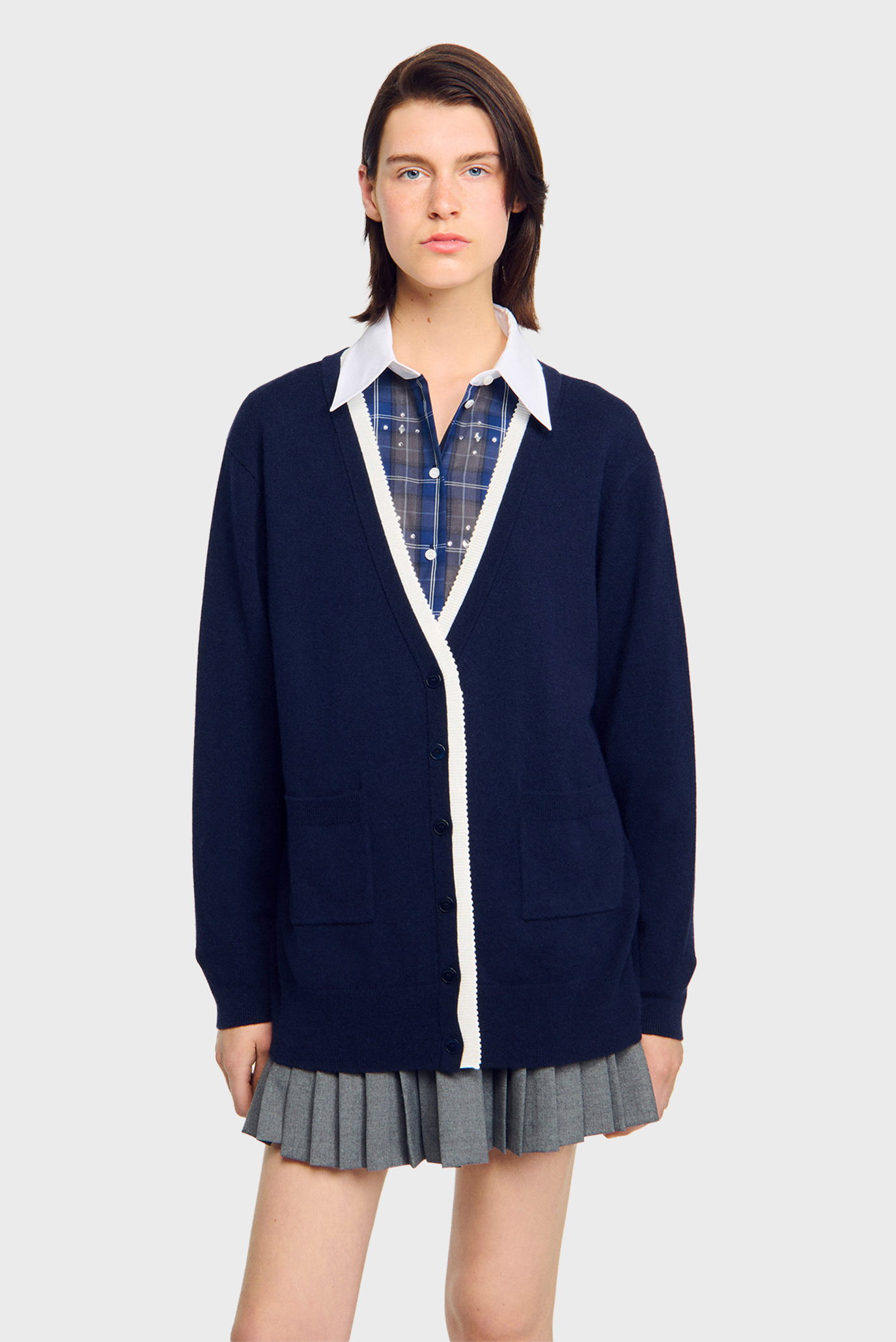 Женский темно-синий шерстяной кардиган Синий M Sandro SFPCA01296_Navy Blue Женский темно-синий шерстяной кардиган Синий M Sandro SFPCA01296_Navy Blue