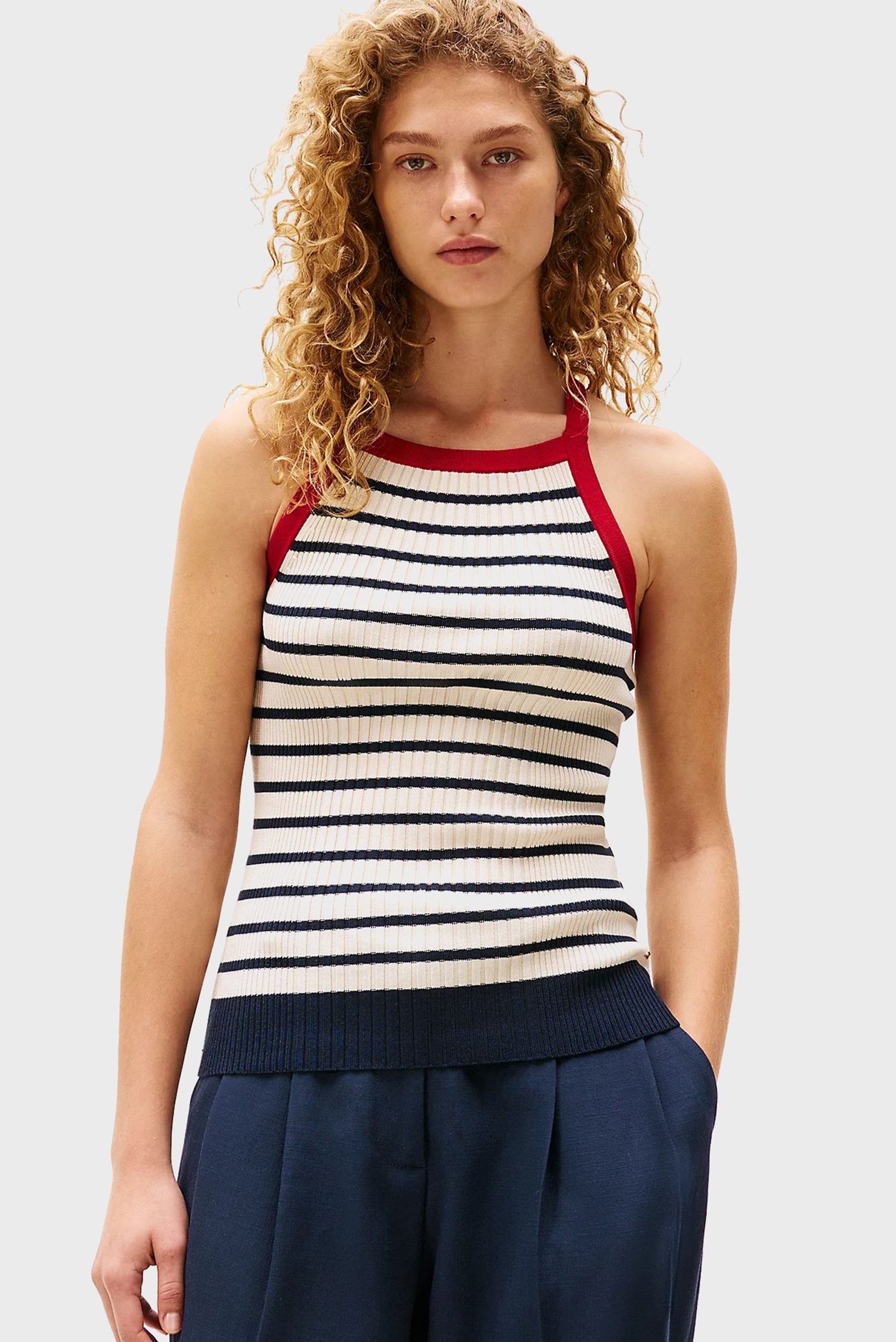 Женский бежевый топ в полоску TH х SRG Бежевый S Tommy Hilfiger WW0WW46110 Женский бежевый топ в полоску TH х SRG Бежевый S Tommy Hilfiger WW0WW46110