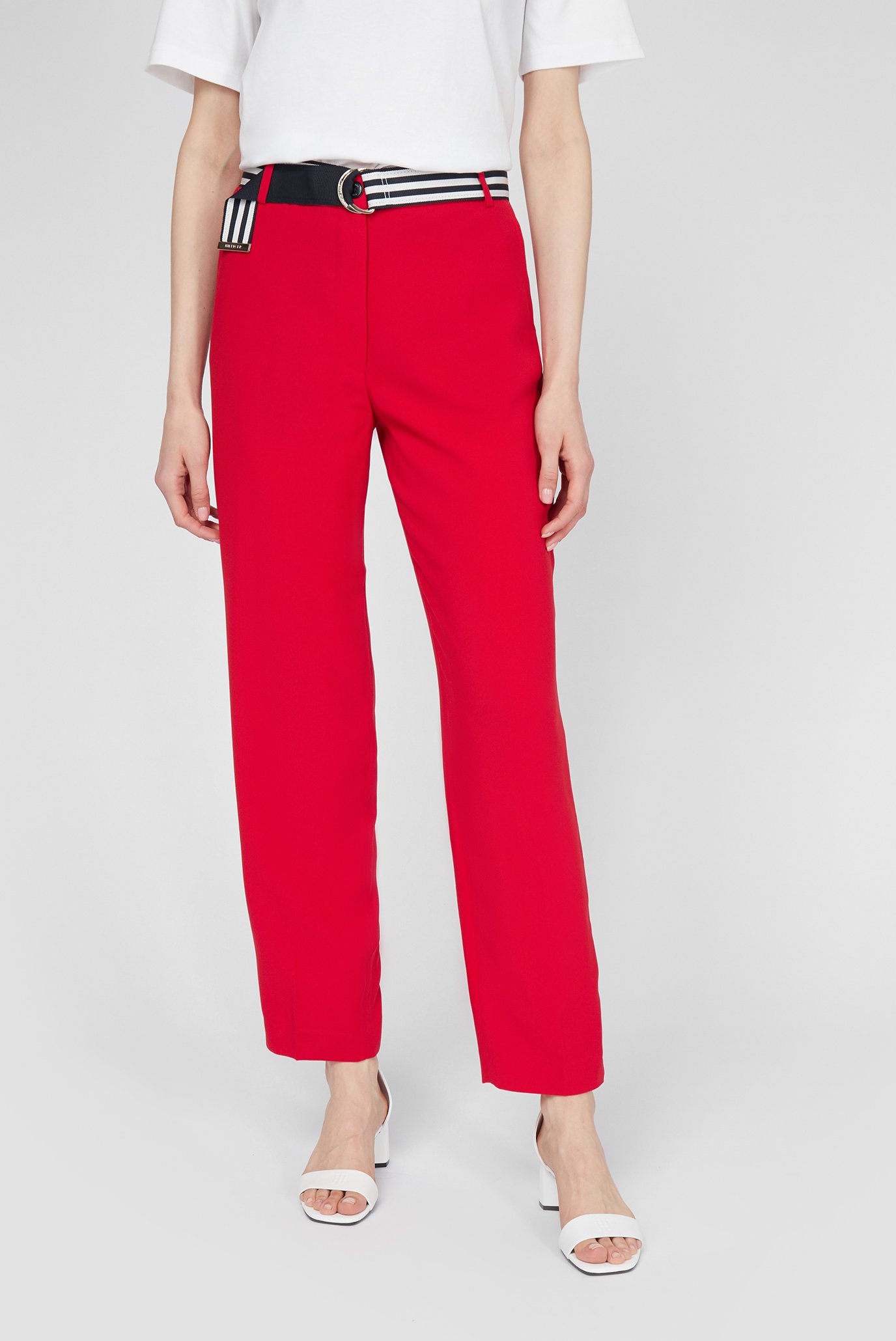 Женские красные брюки CREPE BELTED TAPERED ANKLE PANT 1