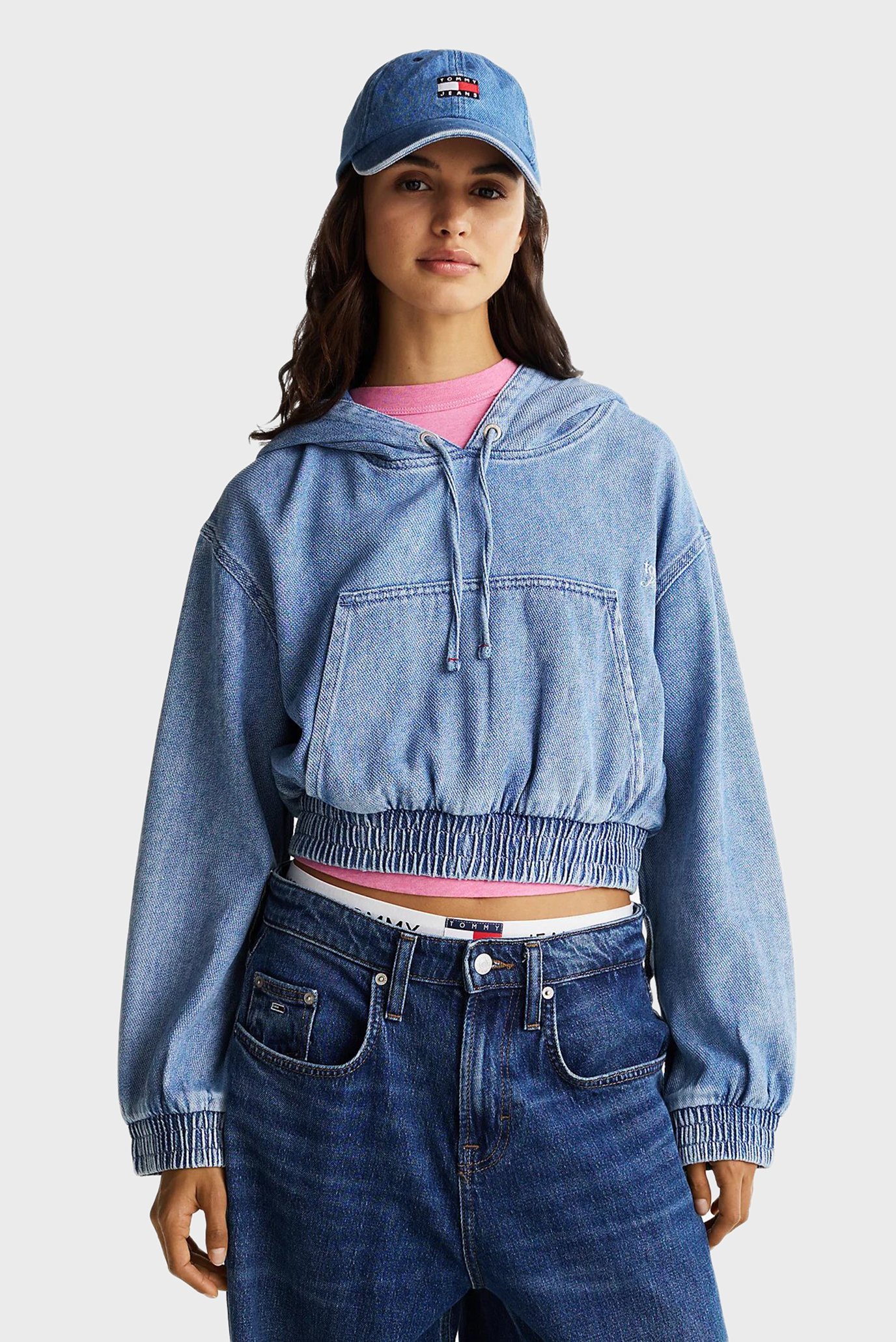 Женское голубое джинсовое худи TJW DENIM CROPPED HOODIE 1