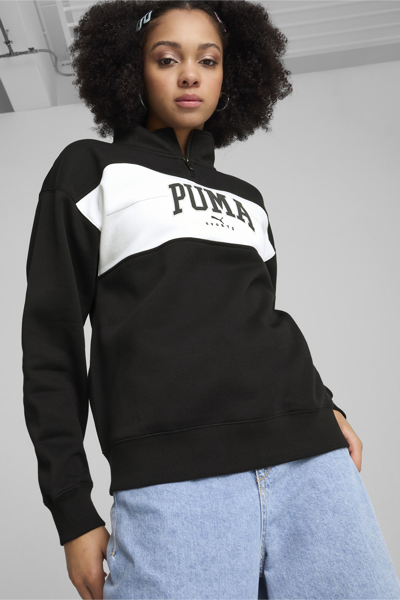 Женская черная спортивная кофта PUMA SQUAD Quarter-Zip Hoodie Women 1