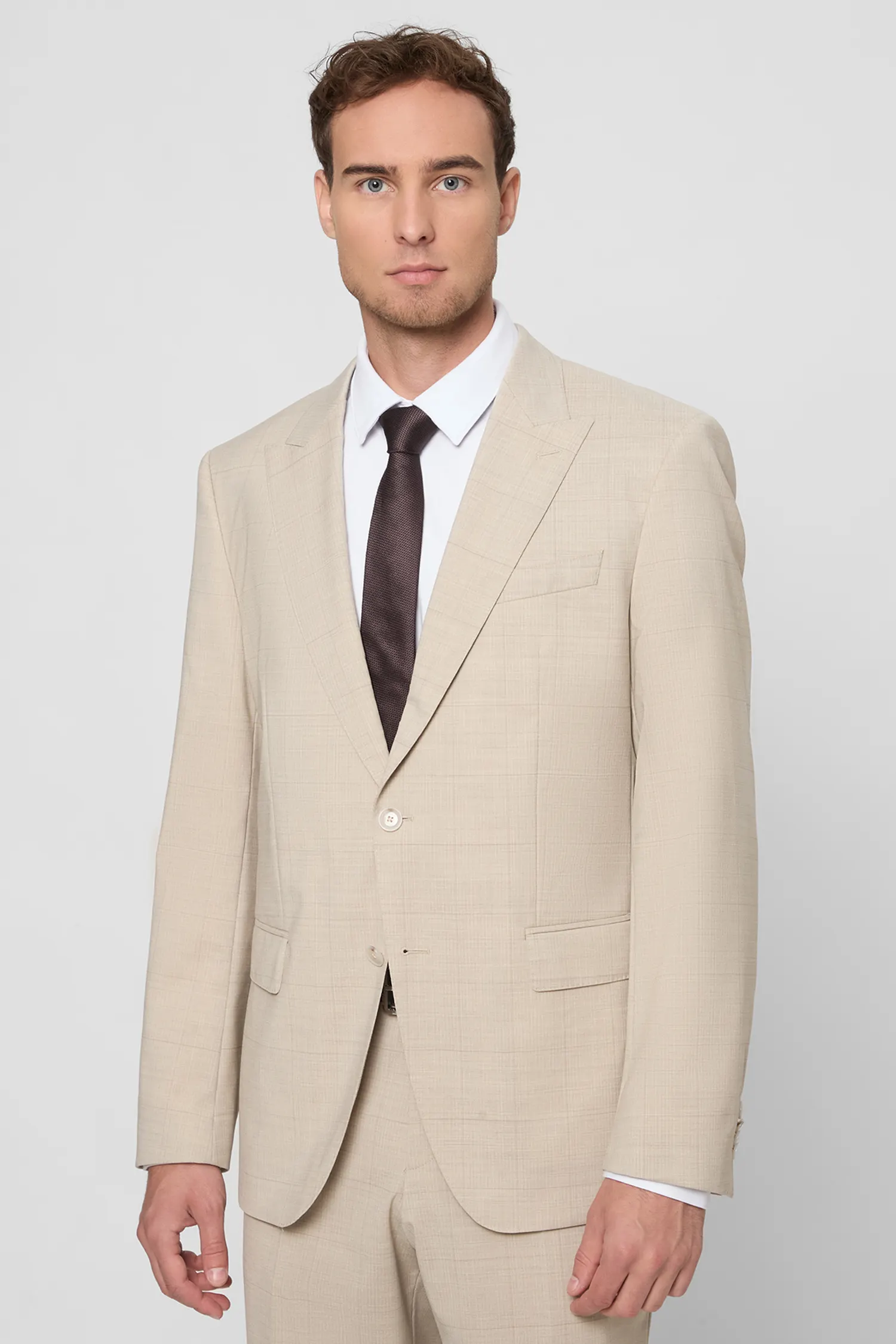 Мужской бежевый шерстяной костюм (пиджак, брюки) 2