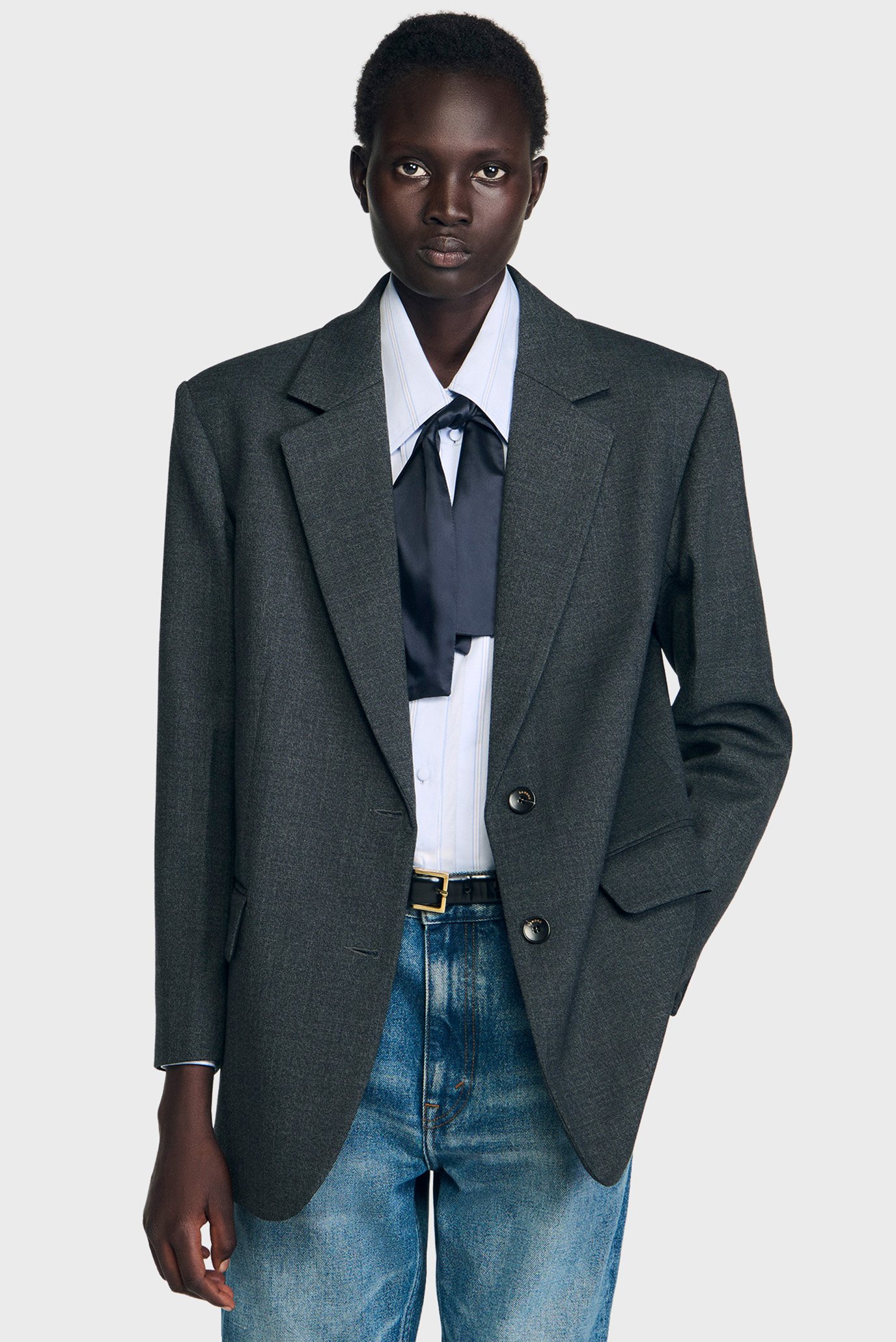 Женский серый жакет Серый 36 Sandro SFPVE01230_Light Grey Женский серый жакет Серый 36 Sandro SFPVE01230_Light Grey
