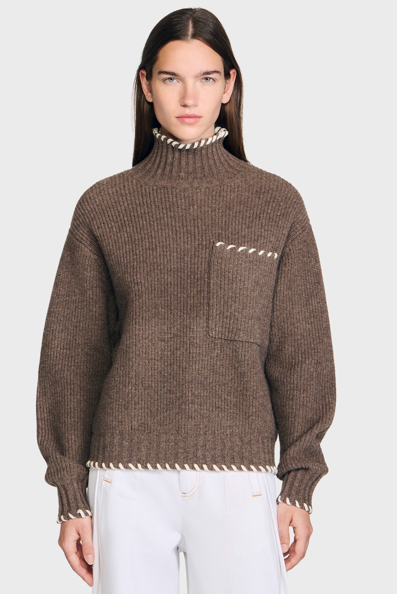 Женский коричневый шерстяной свитер Коричневый 36 Sandro SFPPU02705_Brown Женский коричневый шерстяной свитер Коричневый 36 Sandro SFPPU02705_Brown