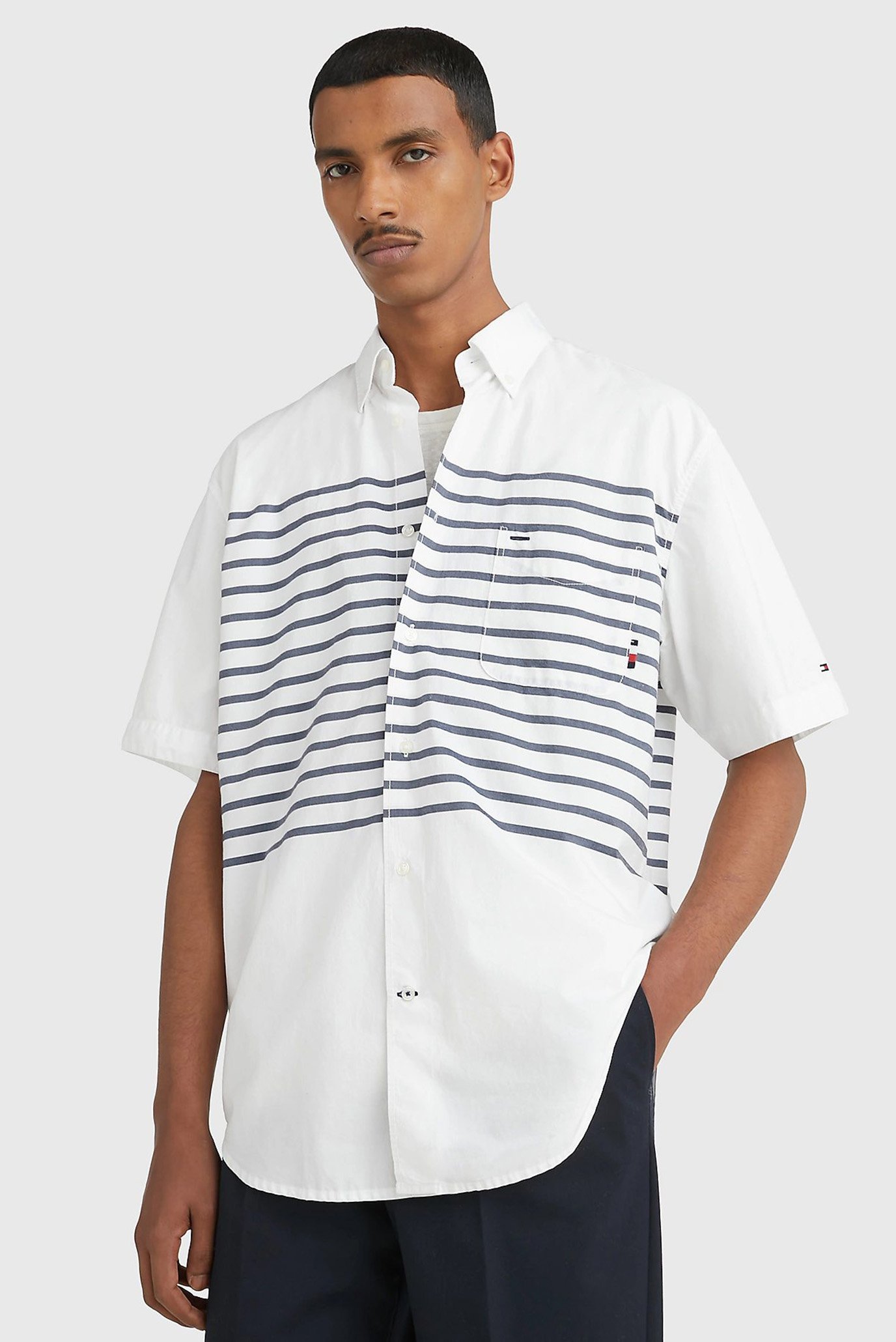 Мужская белая рубашка BRETON PLACED STRIPE 1