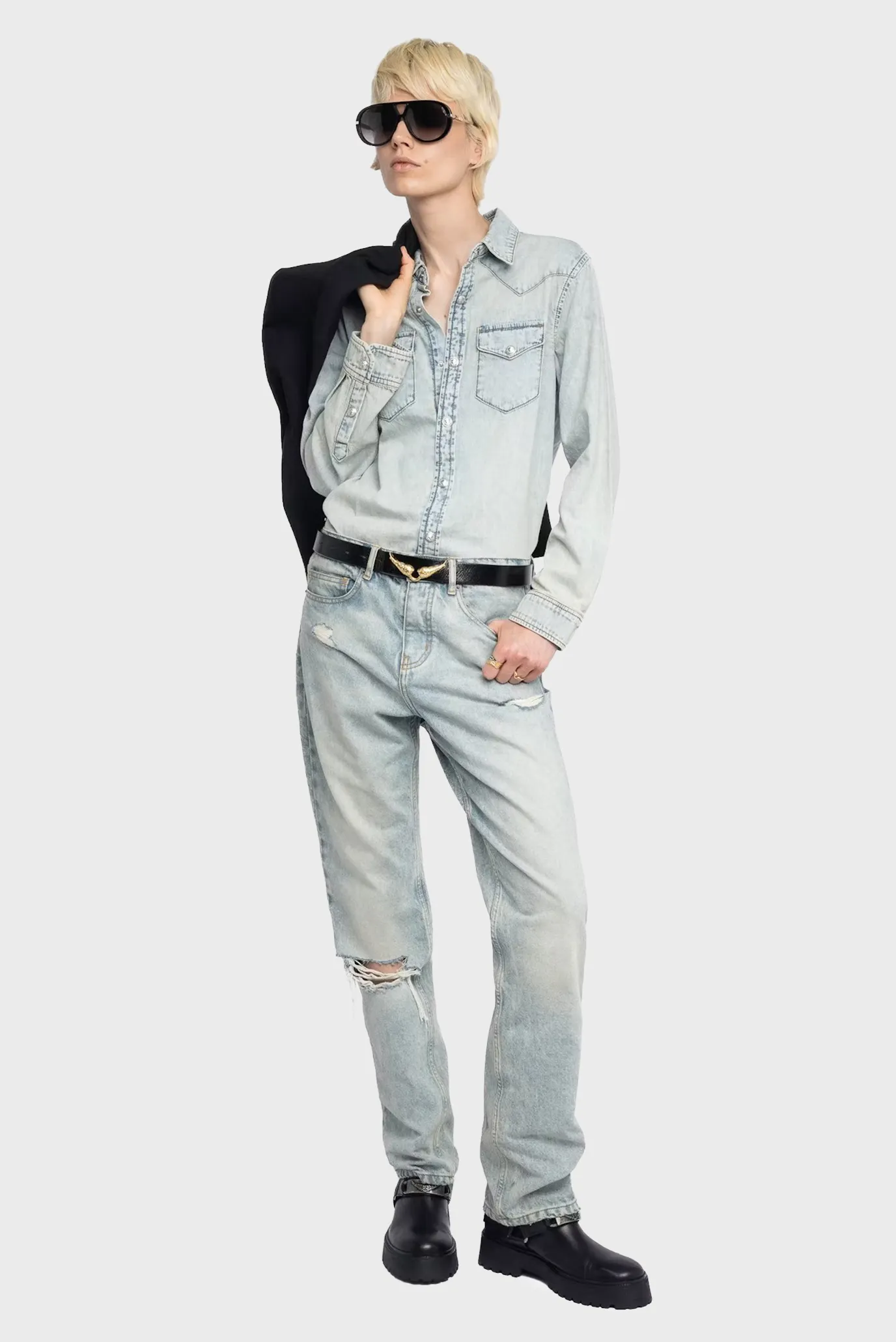 Женская голубая джинсовая рубашка Saby Голубой M ZADIG&VOLTAIRE WWSH02275_LIGHT BLUE