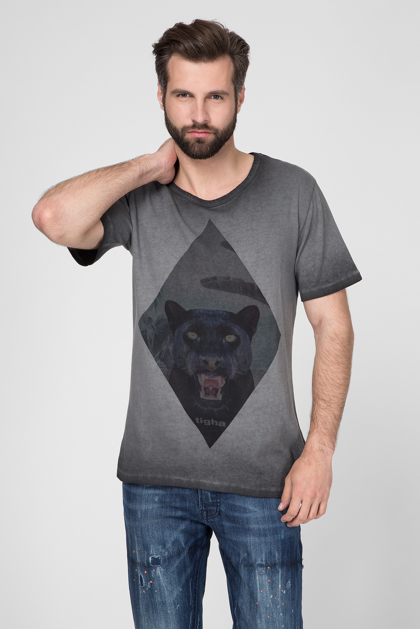 Мужская серая футболка с принтом Hissing Panther MSN 1