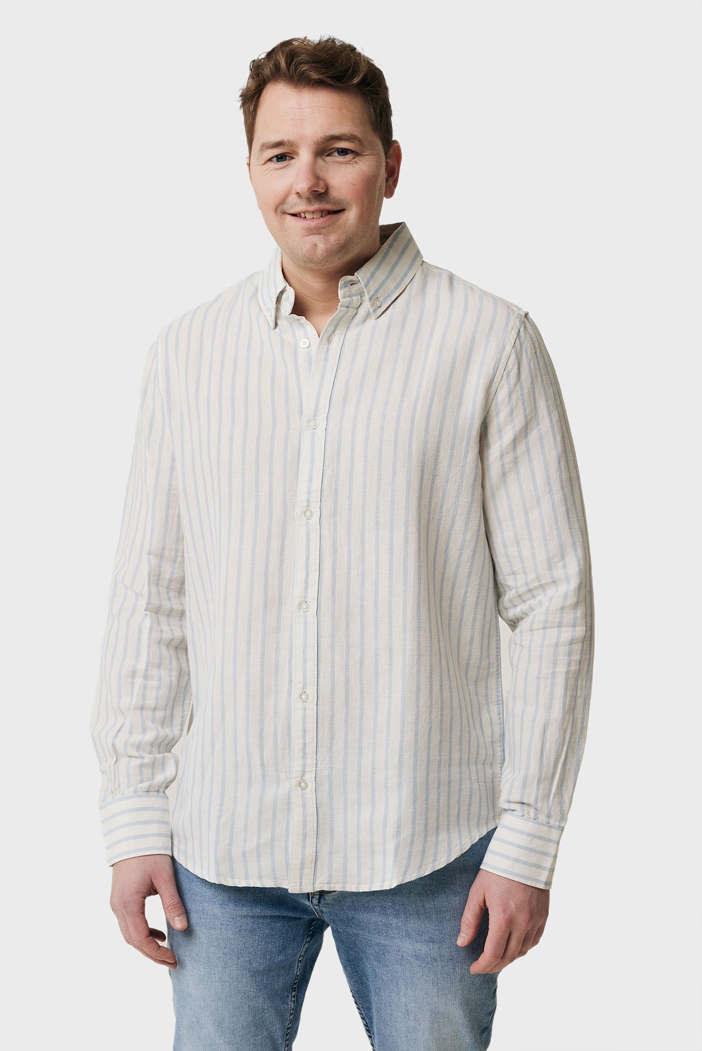 Мужская белая льняная рубашка в полоску AIDEN 1