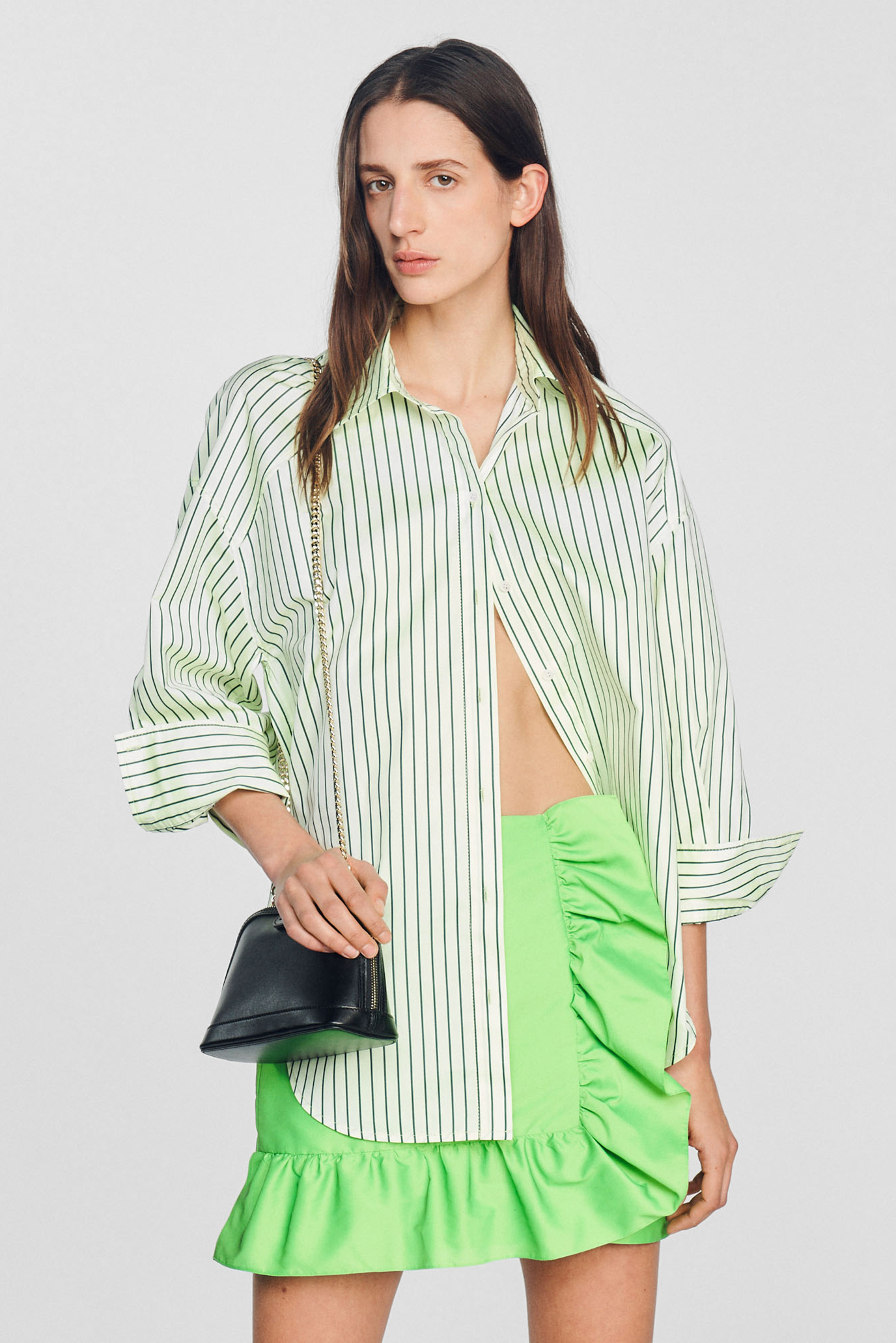 Женская салатовая рубашка в полоску Sandro SFPCM00772_VERT FLUO — MD ...