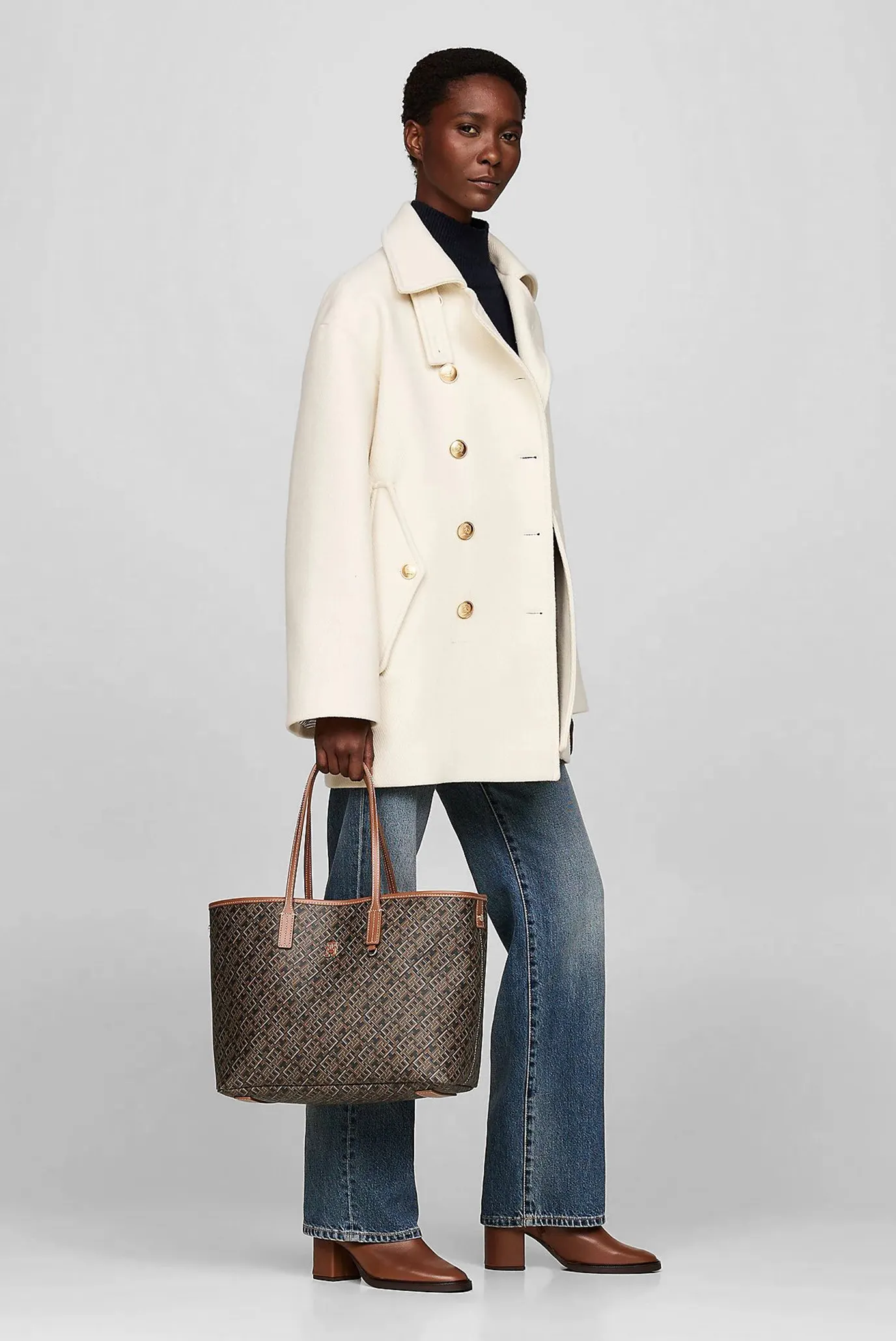 Жіноча коричнева сумка з візерунком TH MONOPLAY LEATHER TOTE 2