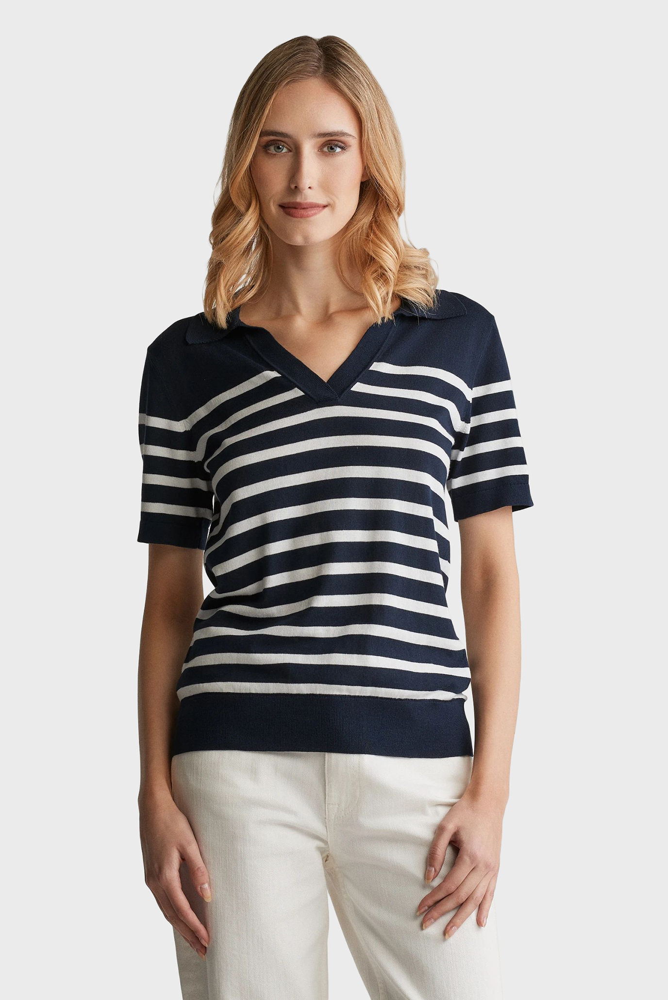 Женское поло в полоску FINE KNIT STRIPED SS RUGGER Синий S Gant 4800404 Женское поло в полоску FINE KNIT STRIPED SS RUGGER Синий S Gant 4800404