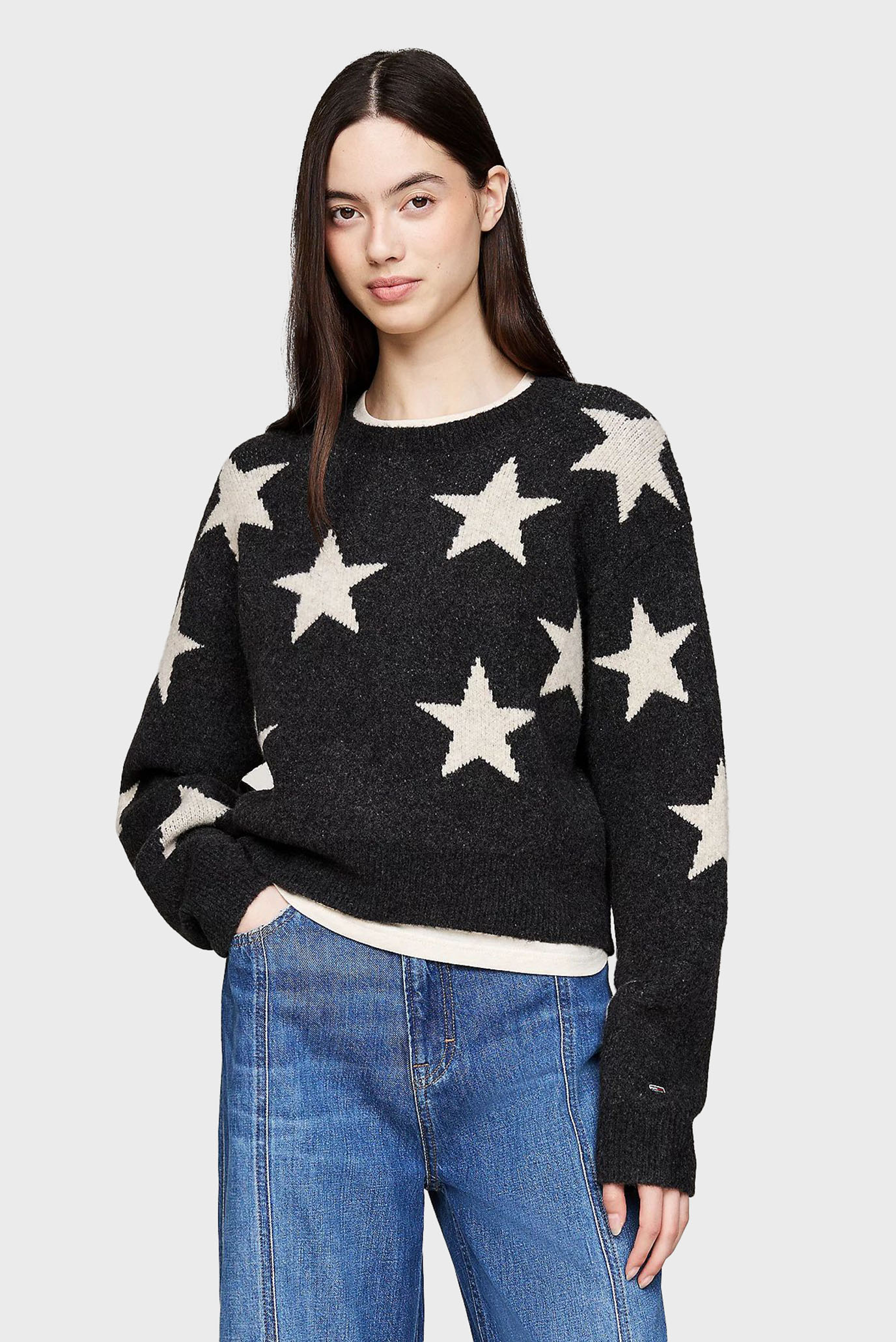 Женский черный свитер с узором TJW STAR SWEATER 1