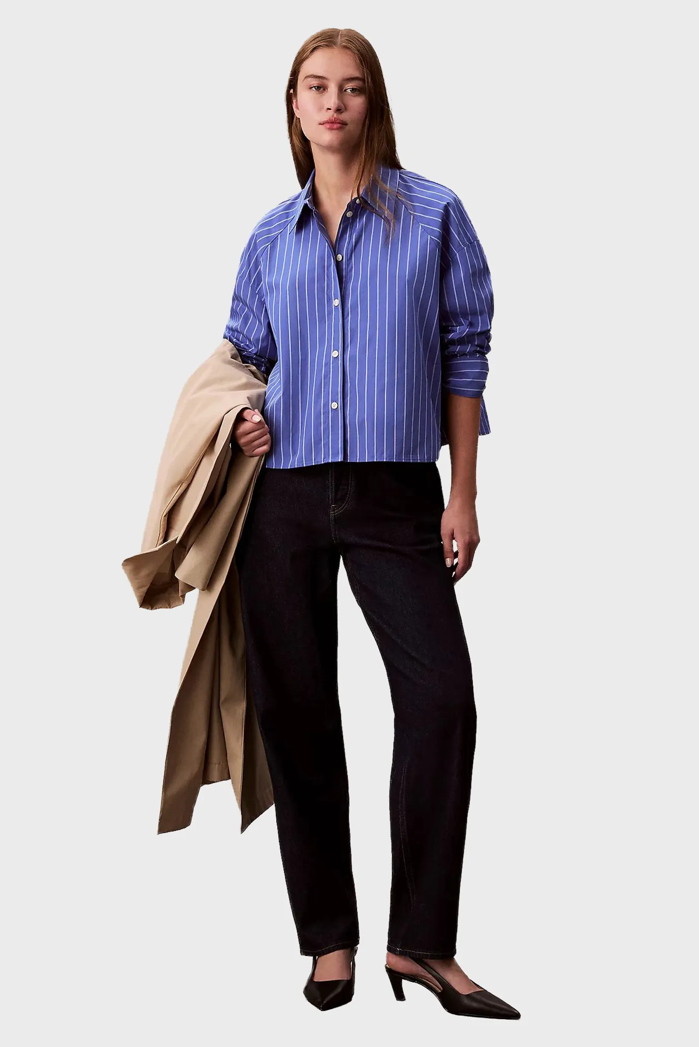 Женская синяя рубашка в полоску YD BOXY CROPPED 2