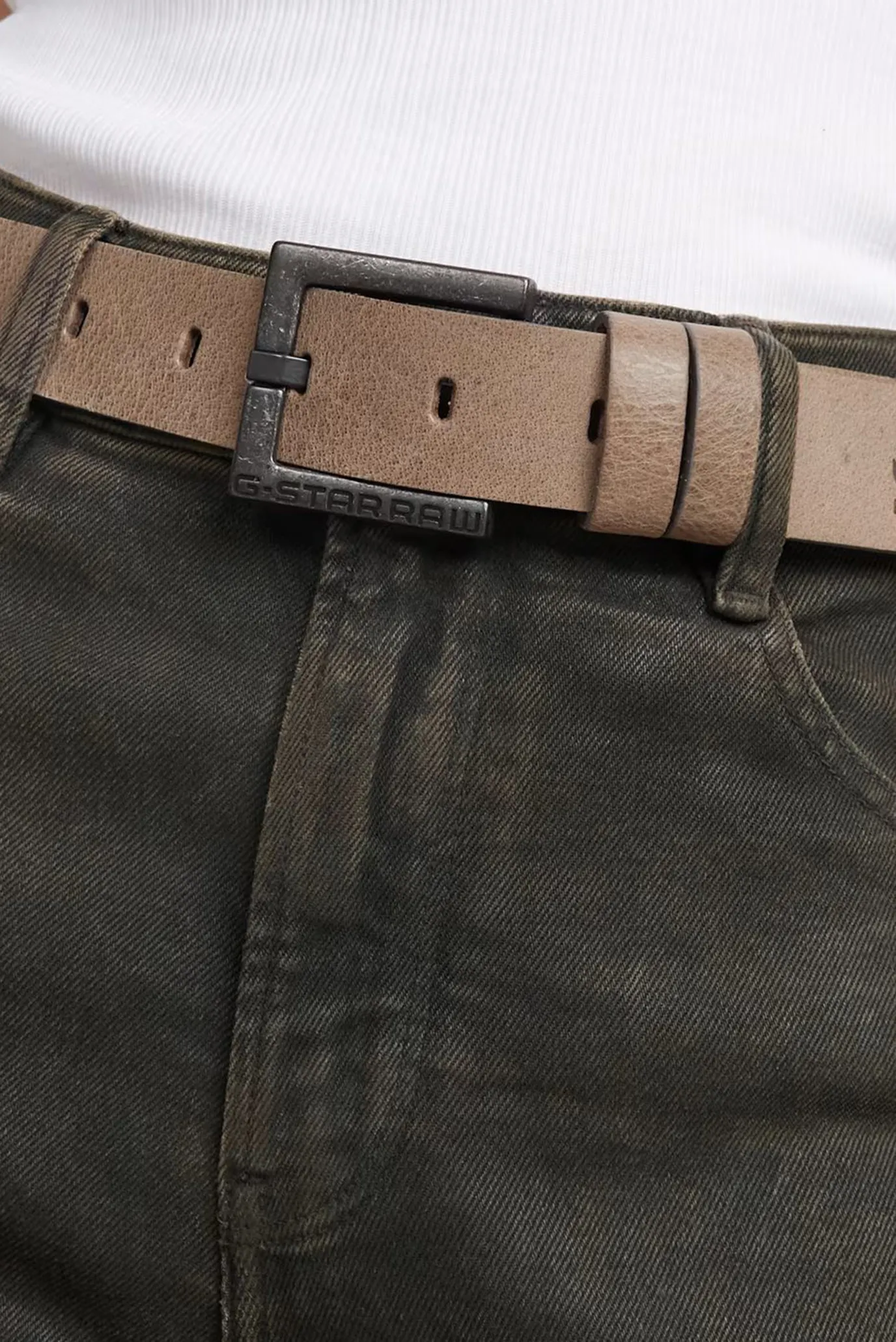 Чоловічий бежевий шкіряний ремінь Vintage 2