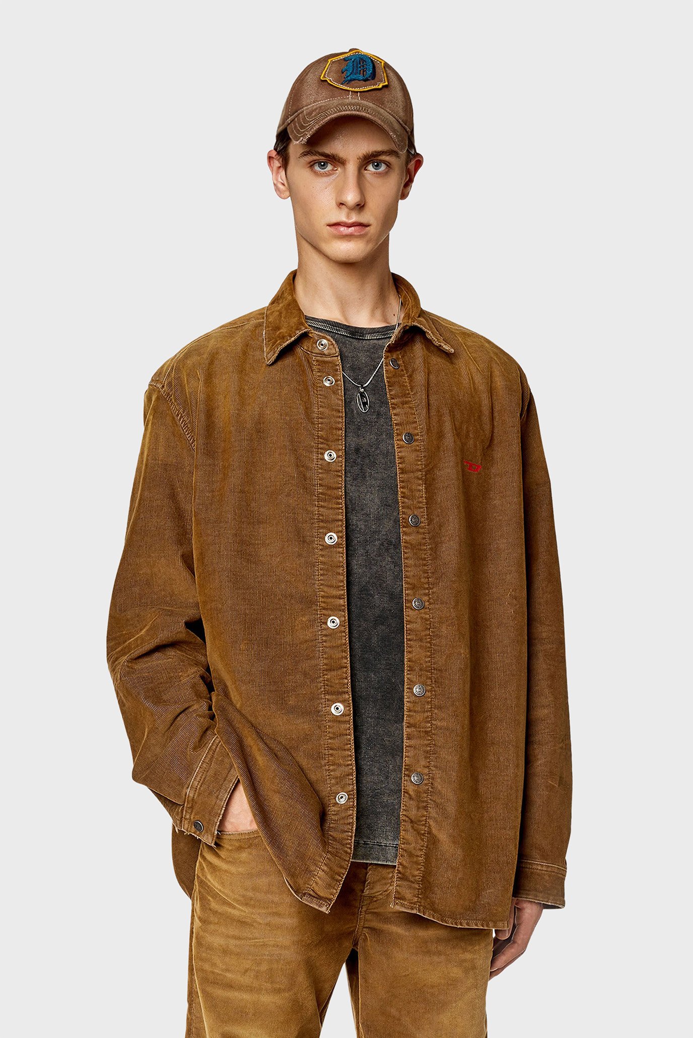 Мужская коричневая вельветовая рубашка D-SIMPLY-OVER 1