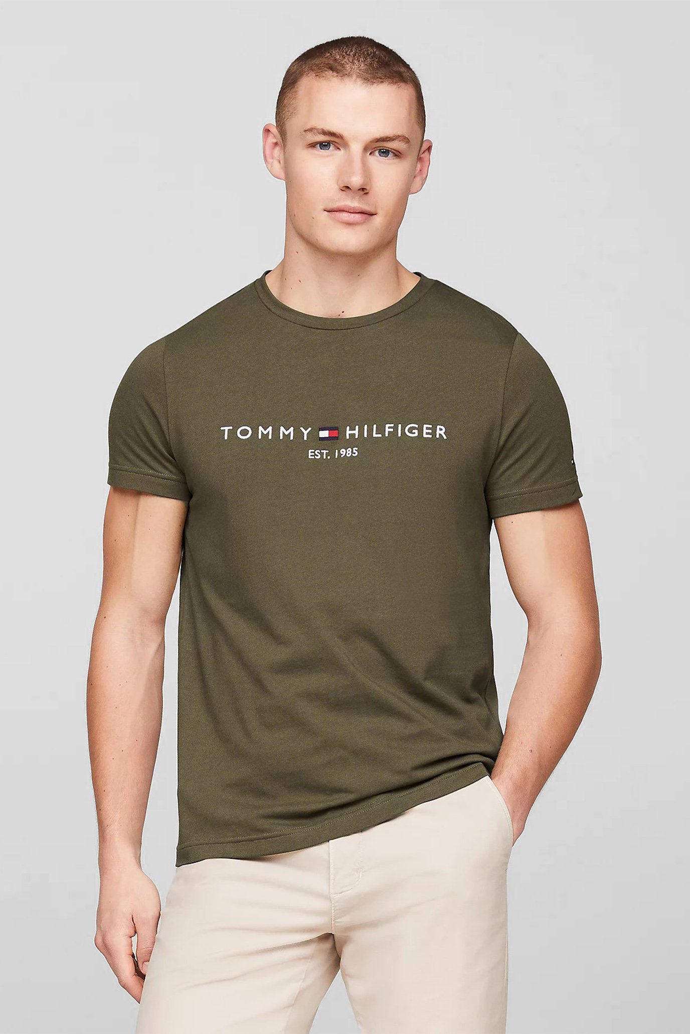 Чоловіча оливкова футболка TOMMY LOGO TEE 1