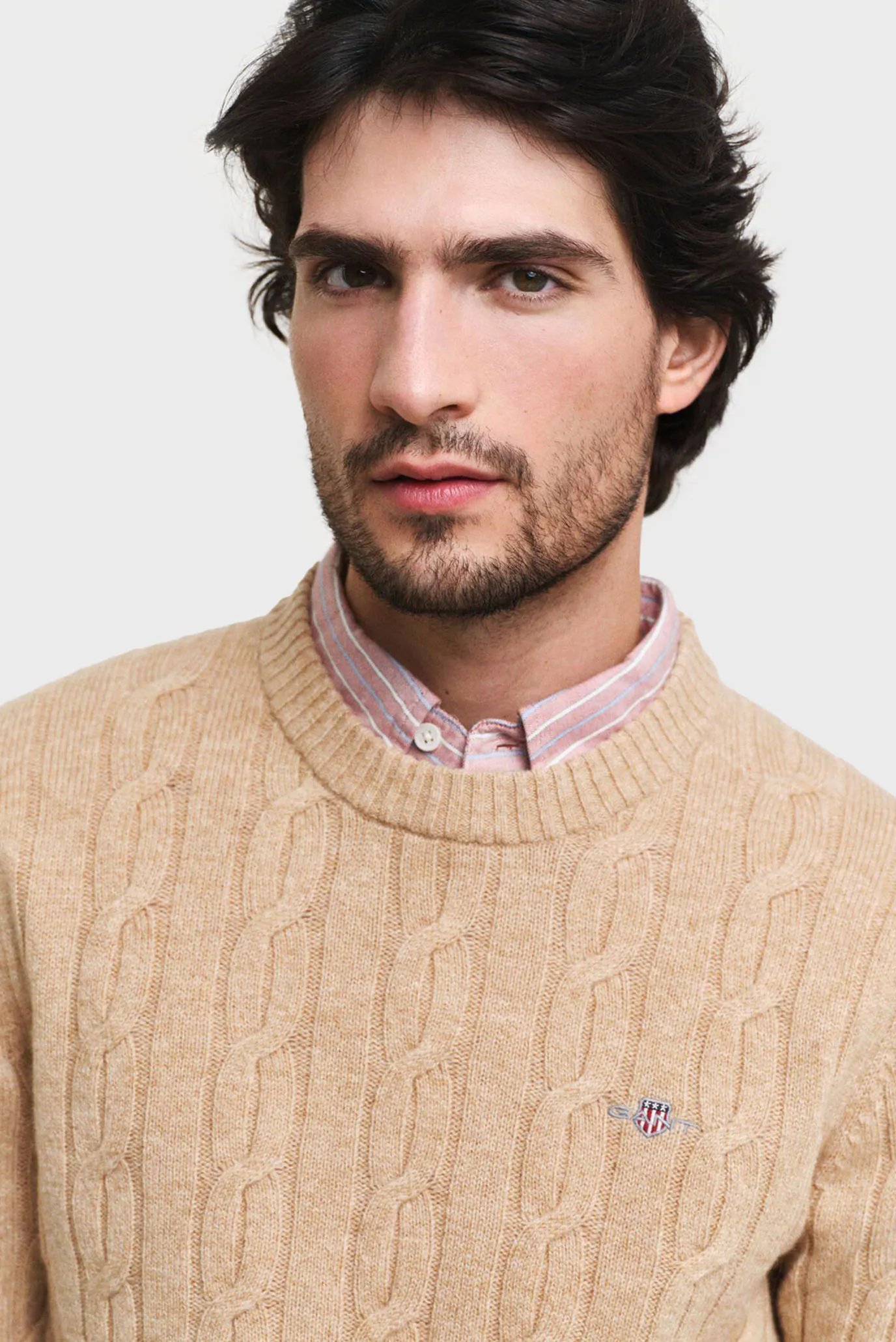 Мужской бежевый шерстяной свитер LAMBSWOOL CABLE C-NECK 4