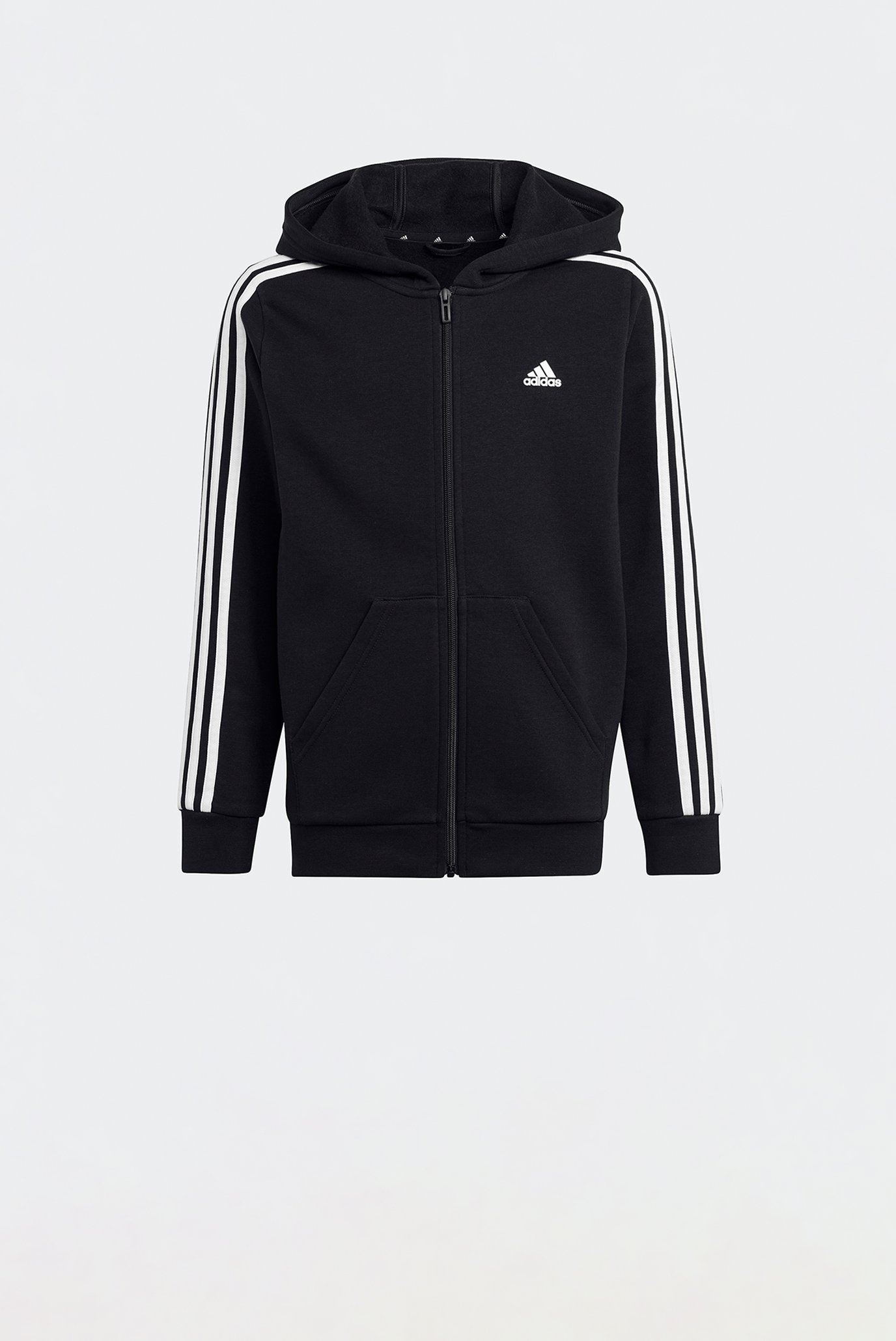 Детское черное худи Essentials 3-Stripes Fleece Full-Zip 1