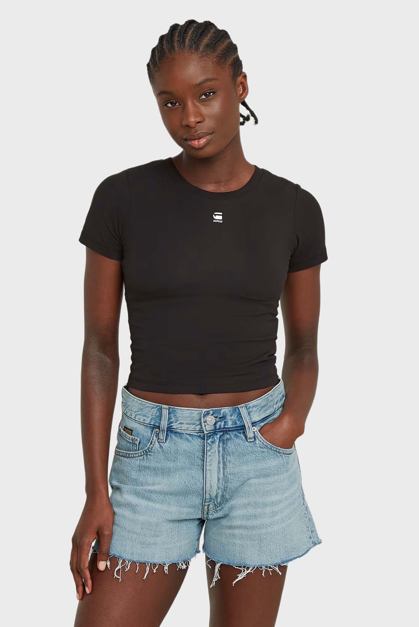 Женская черная футболка Cropped Черный XS G-Star RAW D26446,3310 Женская черная футболка Cropped Черный XS G-Star RAW D26446,3310