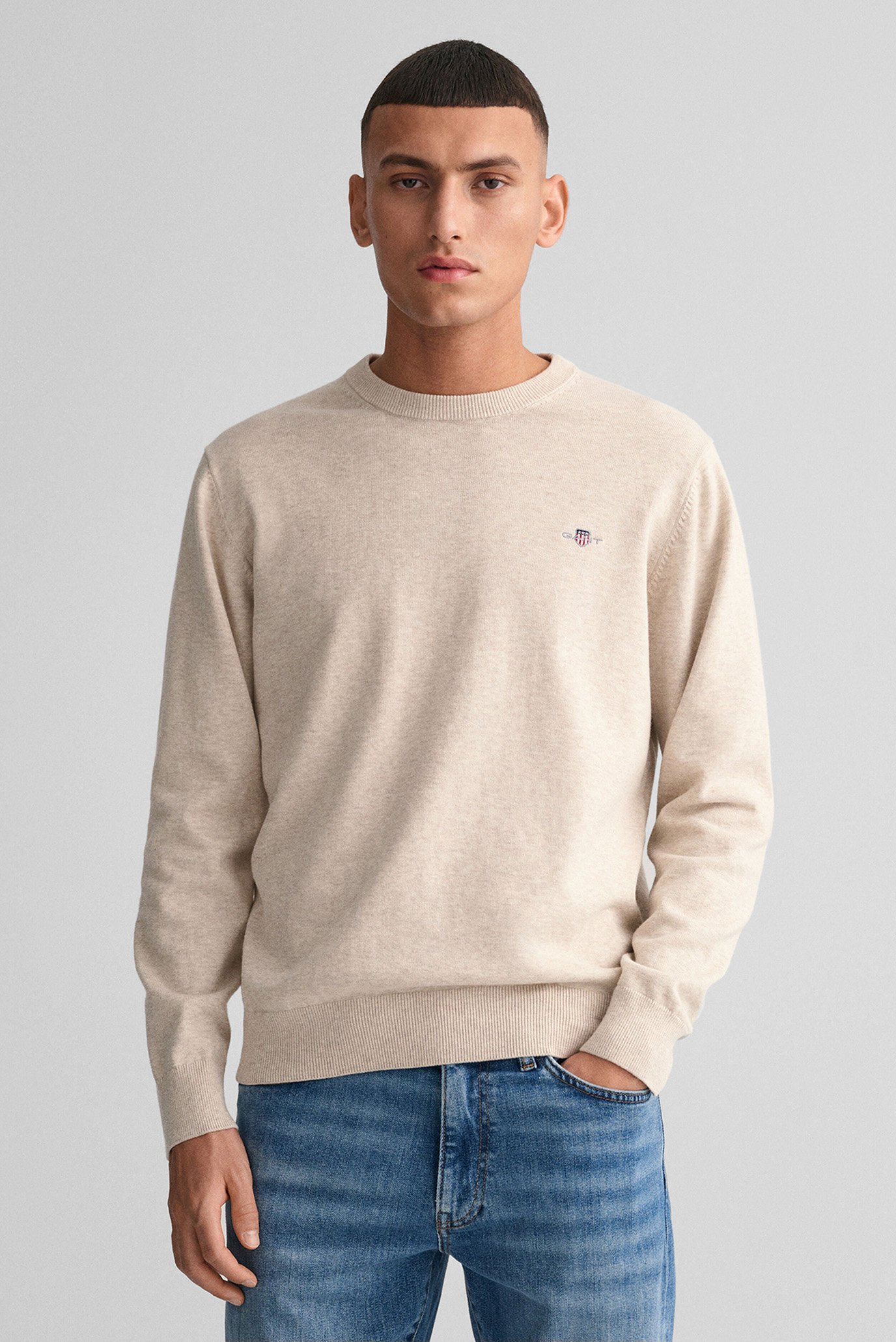 Чоловічий бежевий джемпер CLASSIC COTTON C-NECK 1