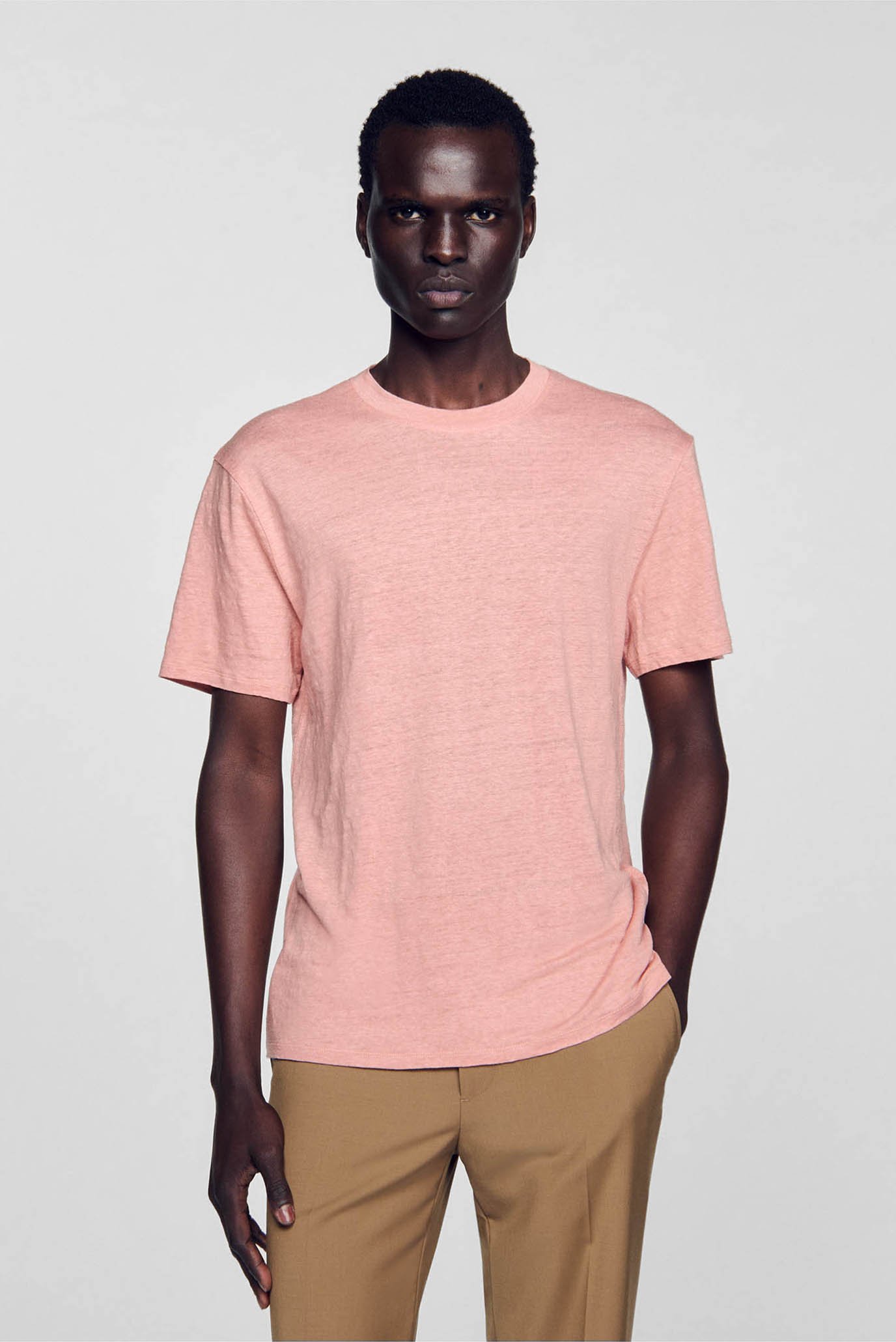 Мужская персиковая льняная футболка 1