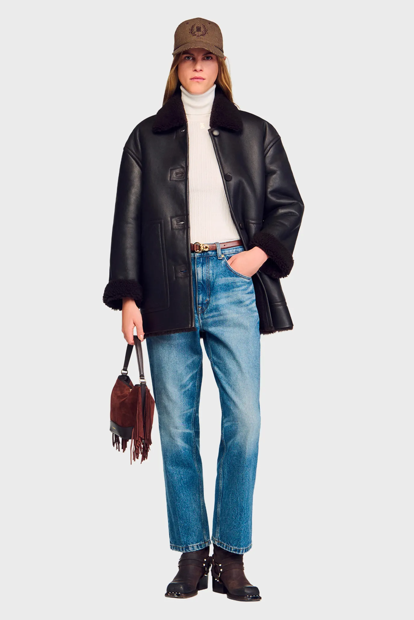 Жіноча темно-коричнева шкіряна дублянка 2