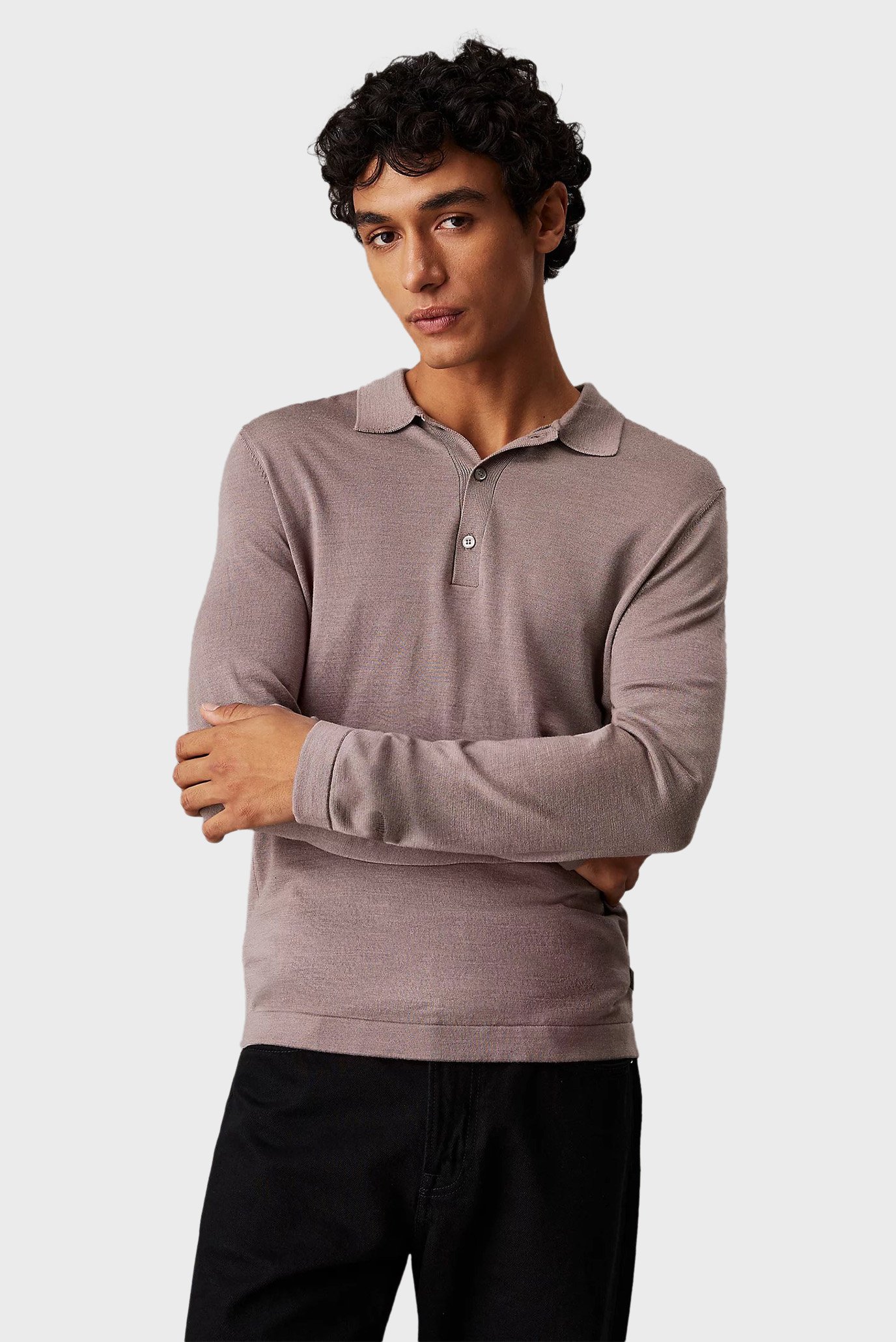 Мужское бежевое шерстяное поло ITALIAN MERINO SILK LS POLO 1