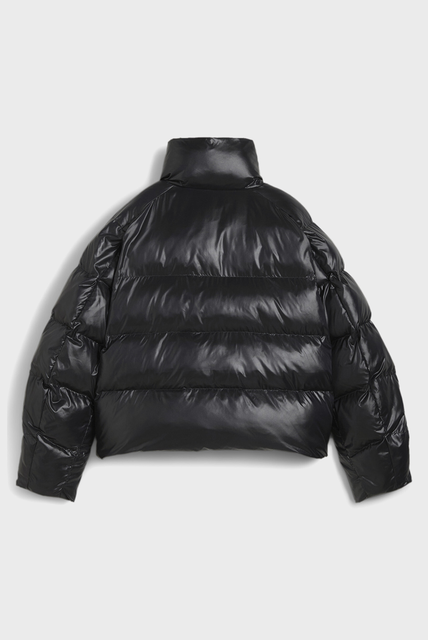 Ladies black shiny puffer jacket best sale