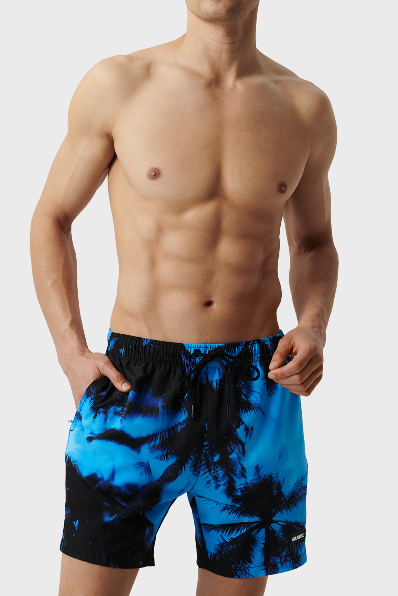 Мужские темно-синие плавательные шорты с узором Синий L Atlantic KMB-227 Мужские темно-синие плавательные шорты с узором Синий L Atlantic KMB-227
