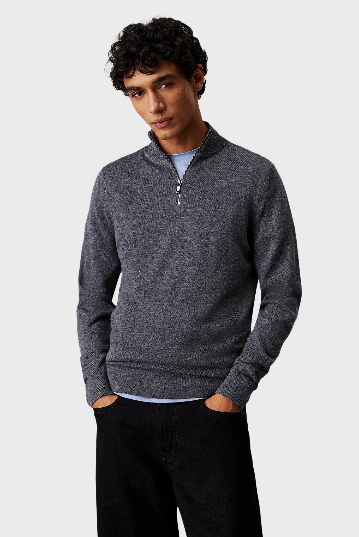 Чоловіча сіра вовняна кофта SUPERIOR WOOL QUARTER ZIP 1