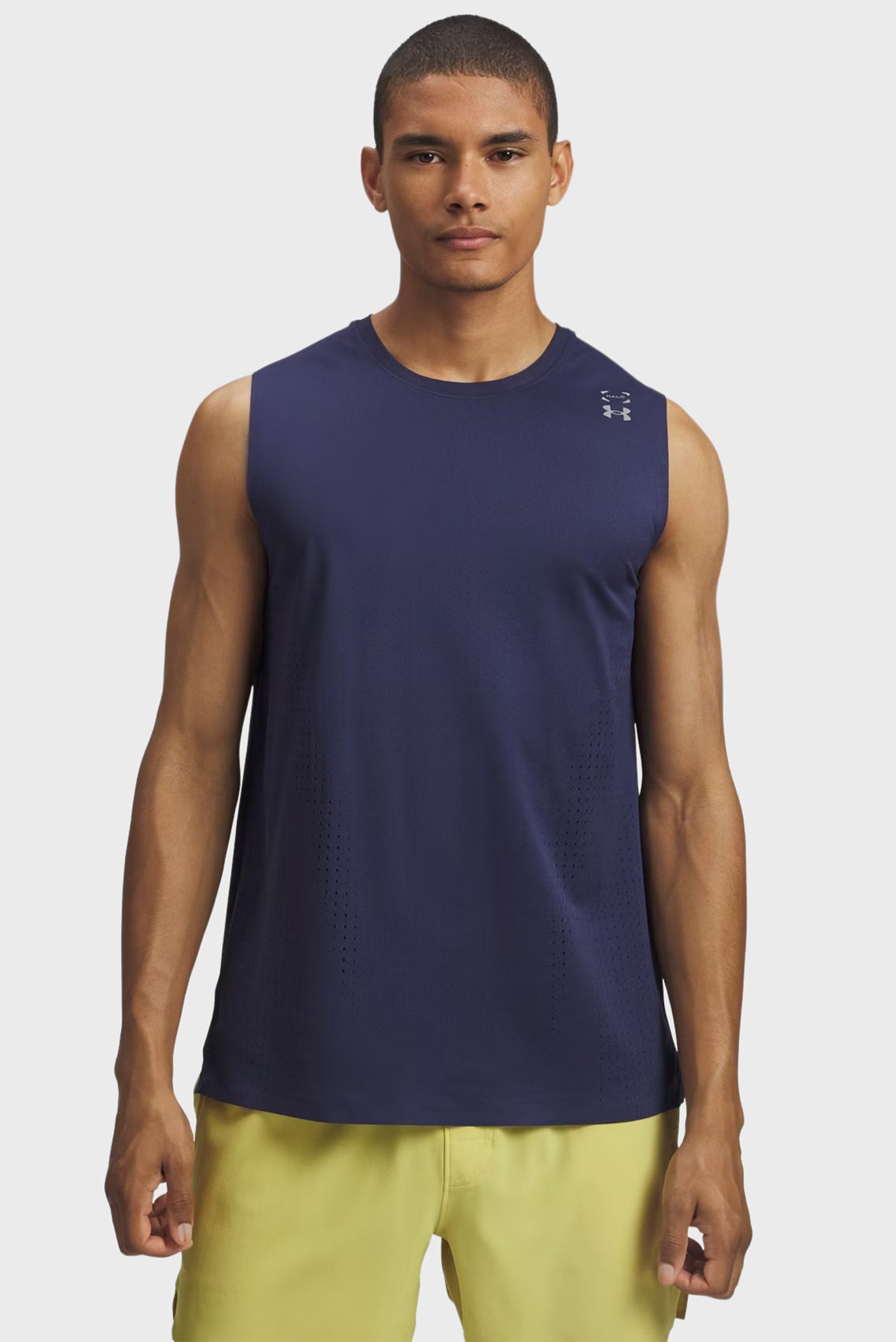 Мужская темно-синяя майка UA Halo Vent SL Синий XXL Under Armour 6007090-403 Мужская темно-синяя майка UA Halo Vent SL Синий XXL Under Armour 6007090-403