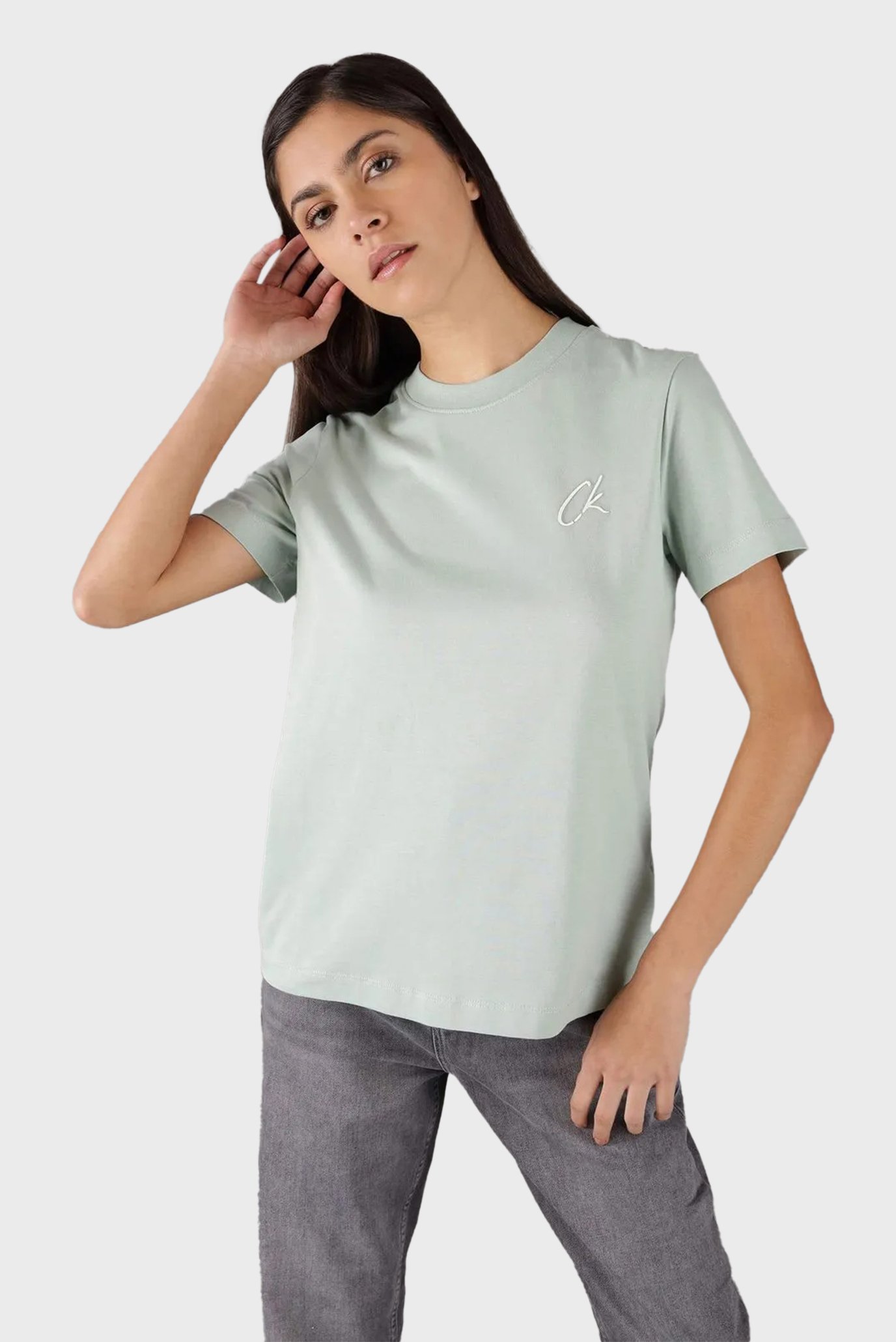 Жіноча м'ятна футболка EMBROIDERED CK REGULAR TEE 1