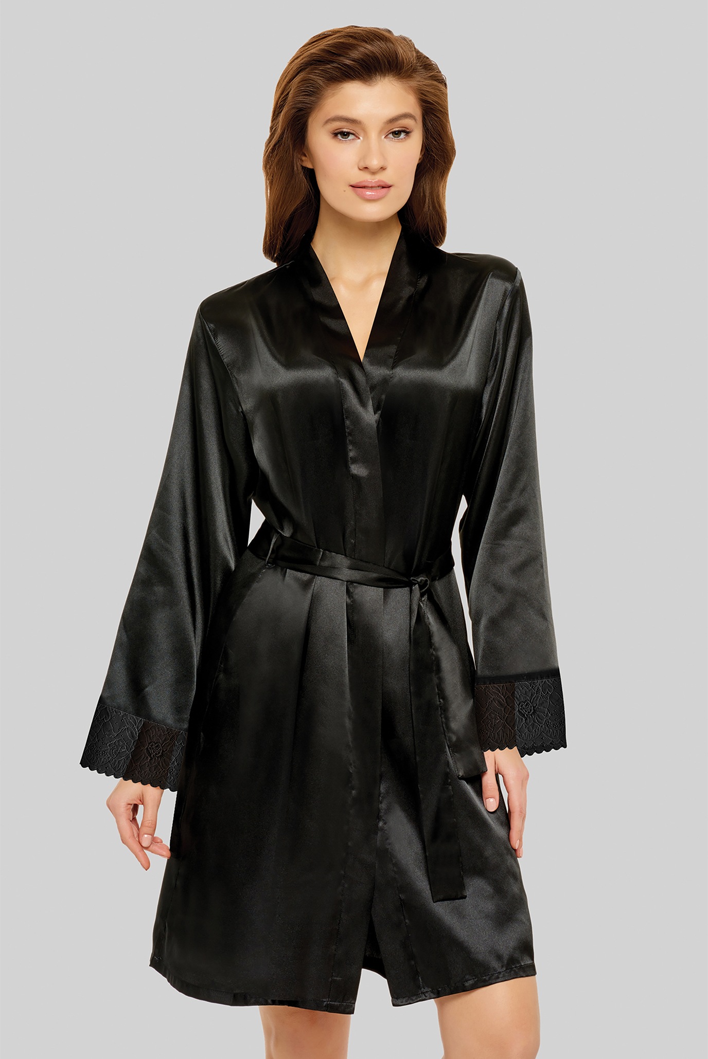 Женский черный шелковый халат MARC&ANDRE S20-00SS201-S — MD-Fashion