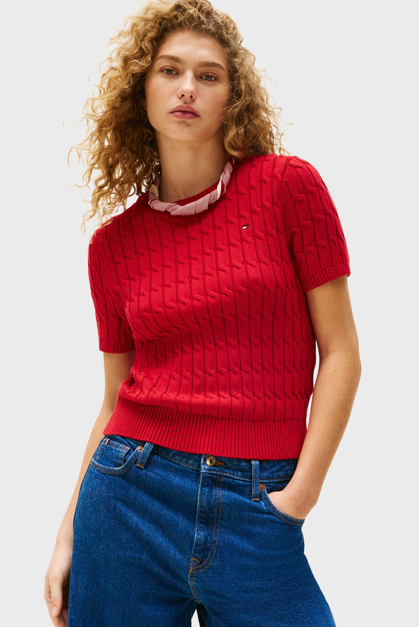 Женский красный джемпер CO CABLE MID Красный S Tommy Hilfiger WW0WW45656 Женский красный джемпер CO CABLE MID Красный S Tommy Hilfiger WW0WW45656