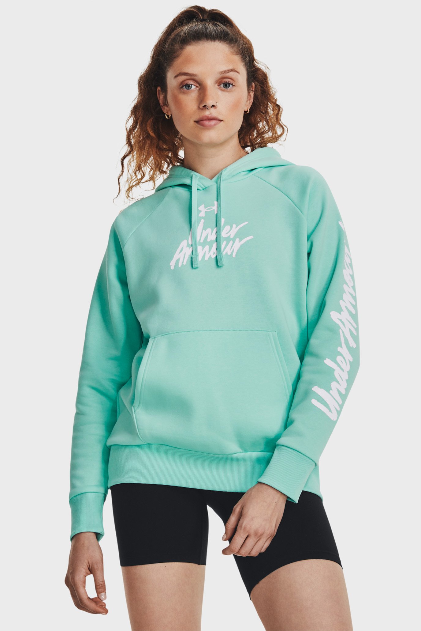 Жіноче бірюзове худі UA Rival Fleece Graphic Hdy 1