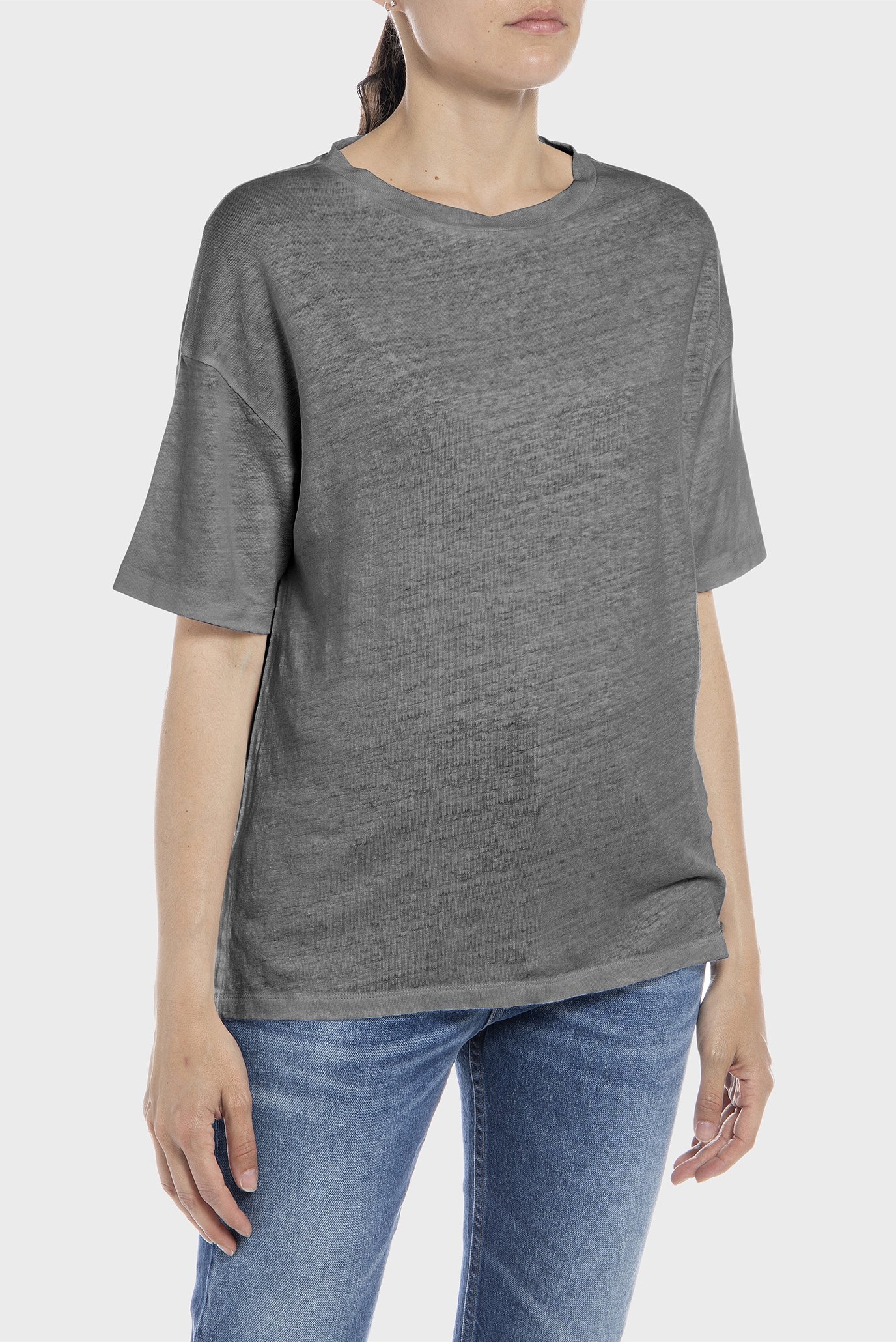 Женская серая льняная футболка 1