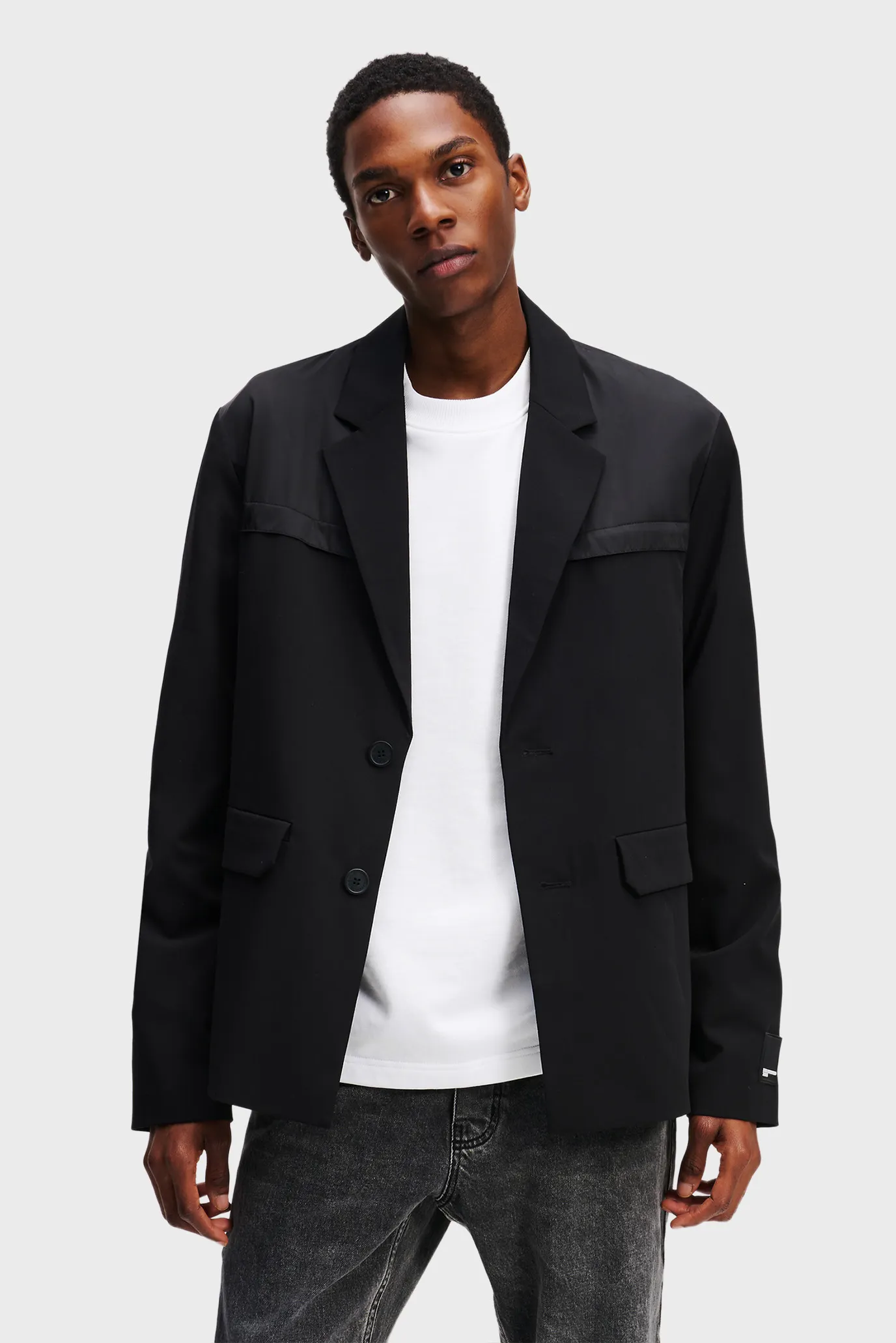 Чоловічий чорний піджак KLJ MIXED MATERIAL BLAZER 1