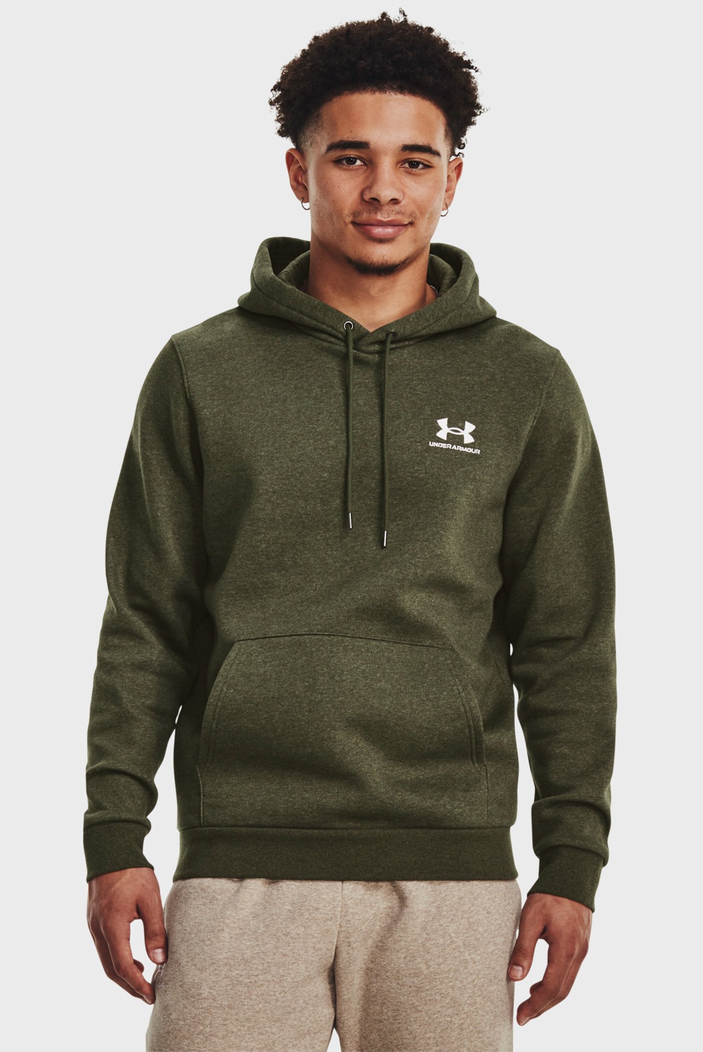 Чоловіче оливкове худі UA Essential Fleece Hoodie 1