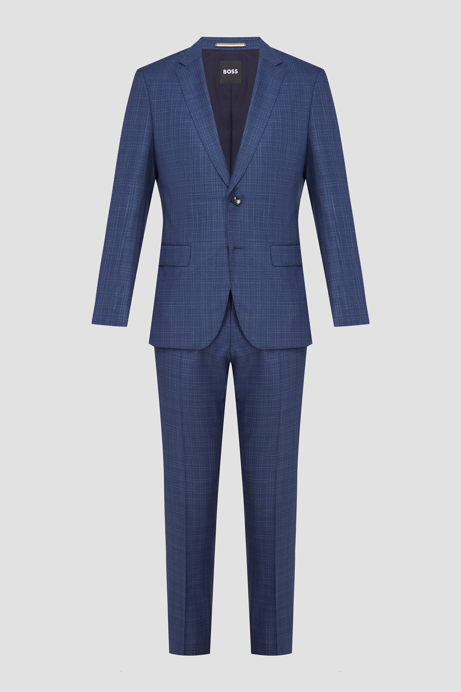 Чоловічий темно-синій картатий вовняний костюм (піджак, брюки) 1