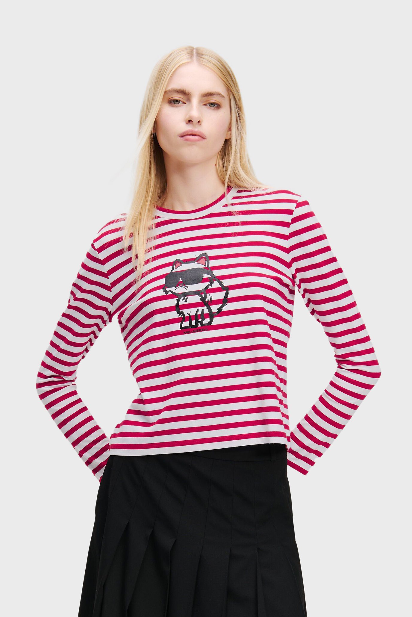 Женский красный лонгслив в полоску IKON PRINT STRIPE LSLV TOP 1