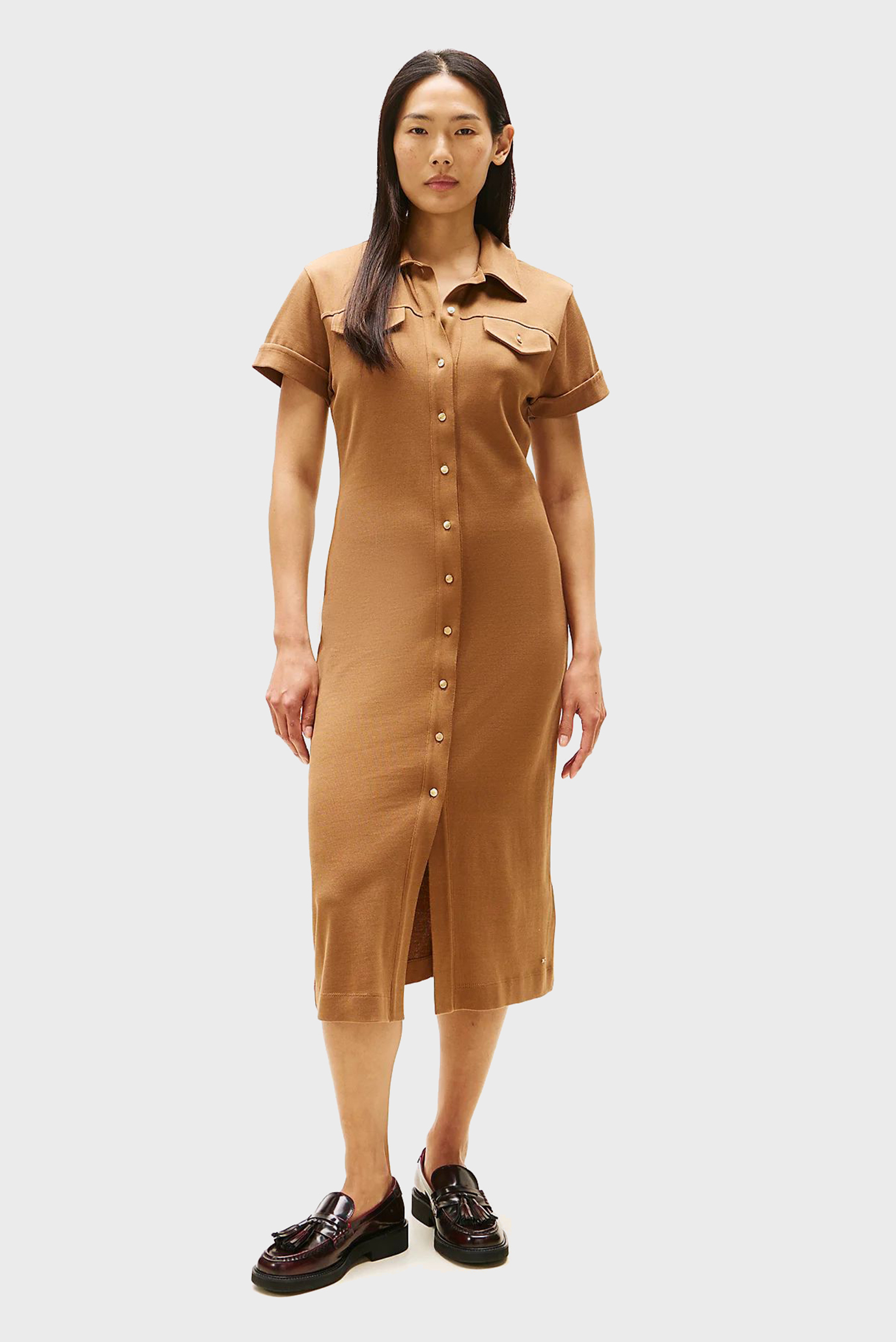 Женское коричневое платье GOLD BUTTON Коричневый L Tommy Hilfiger WW0WW44617 Женское коричневое платье GOLD BUTTON Коричневый L Tommy Hilfiger WW0WW44617