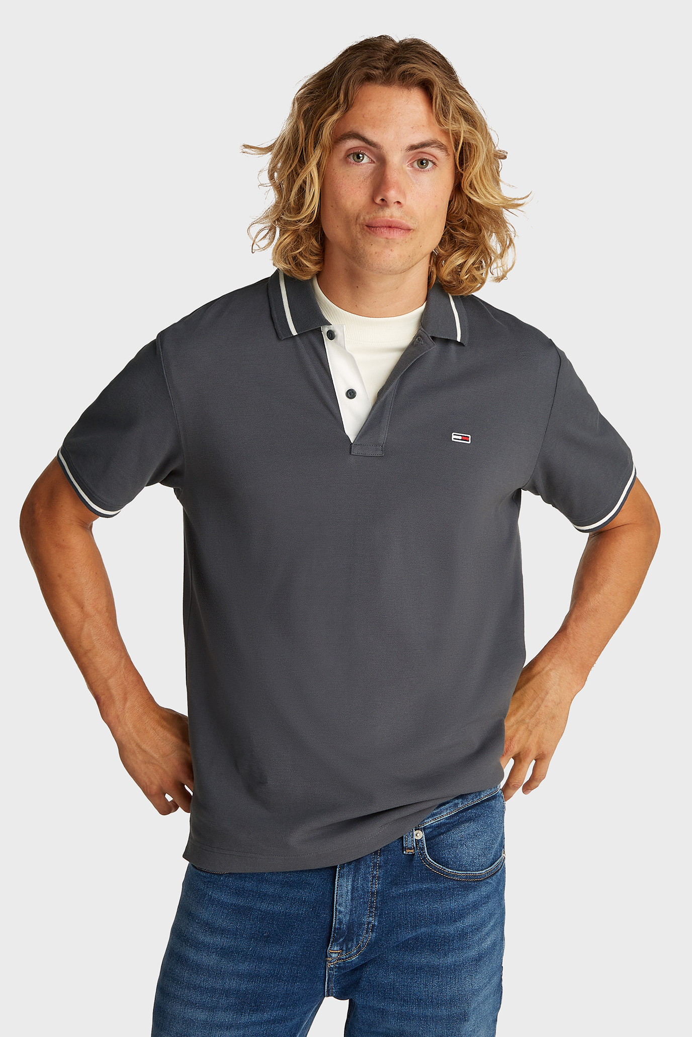 Мужское серое поло REG TIPPED Серый XL Tommy Jeans DM0DM20745 Мужское серое поло REG TIPPED Серый XL Tommy Jeans DM0DM20745