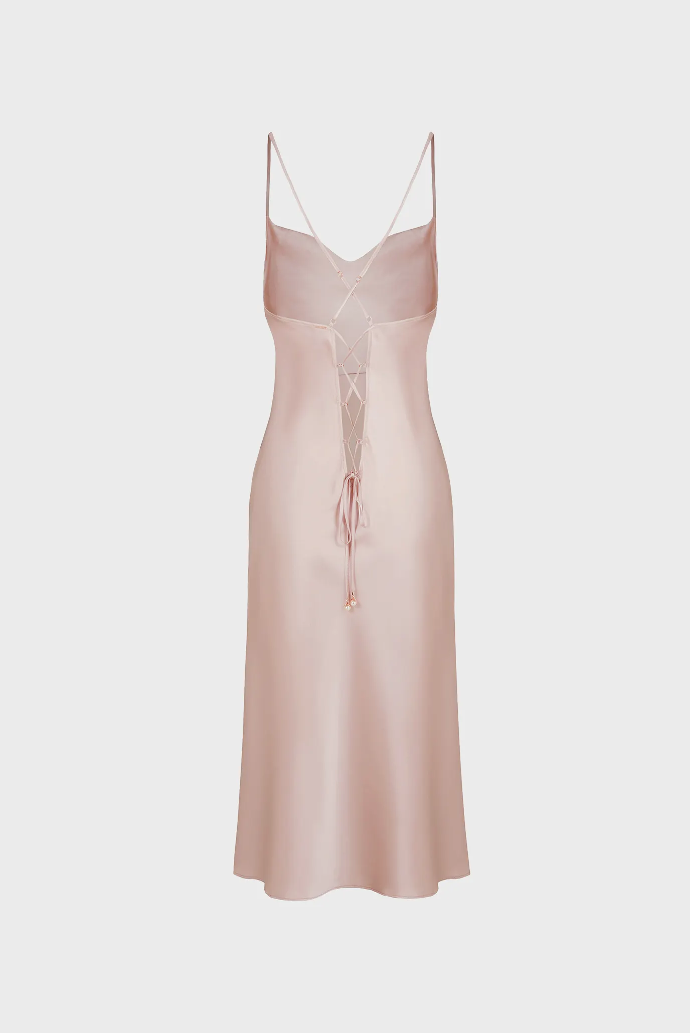 Женская пудровая шелковая ночная рубашка 7