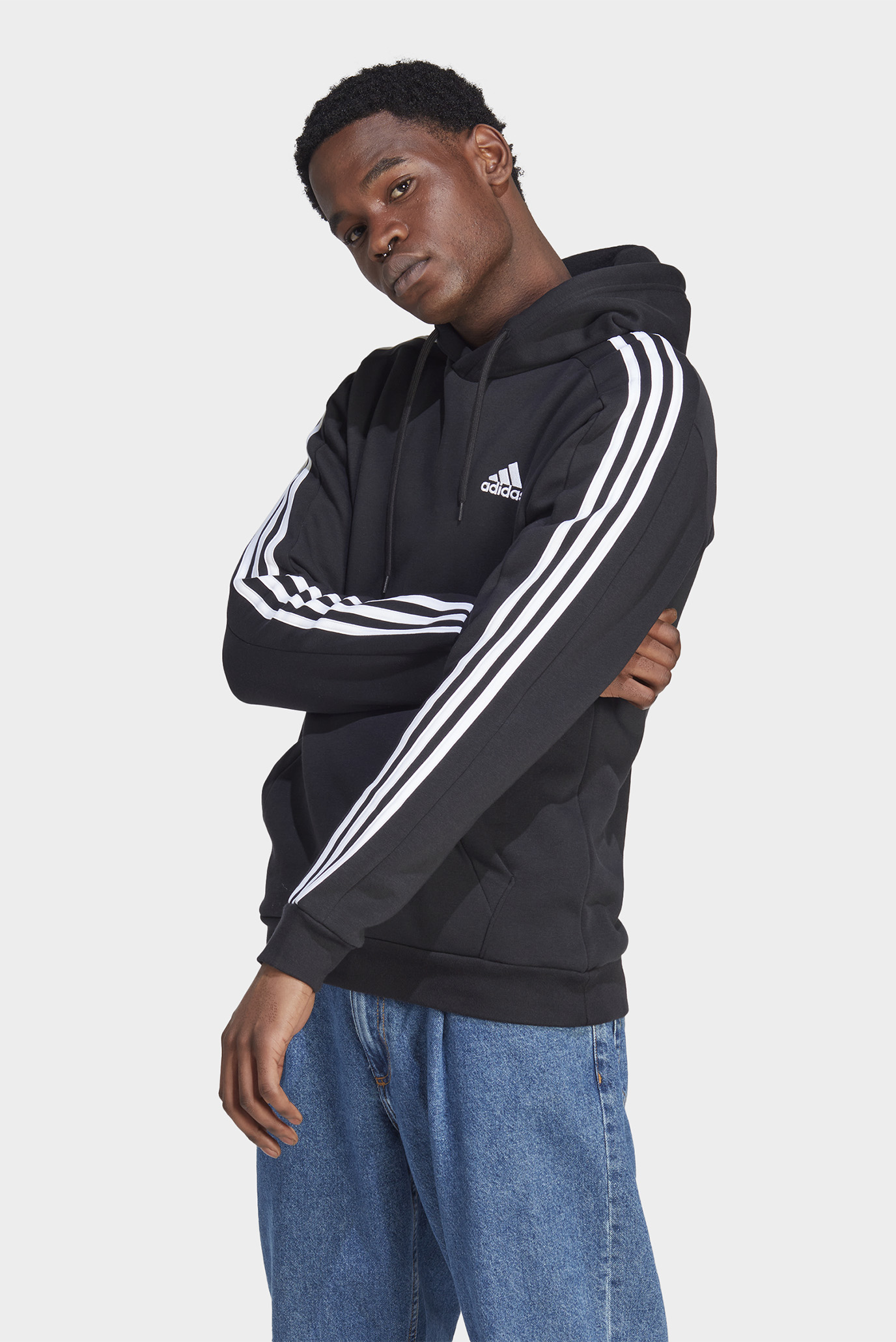 Мужское черное худи Essentials Fleece 3-Stripes 1