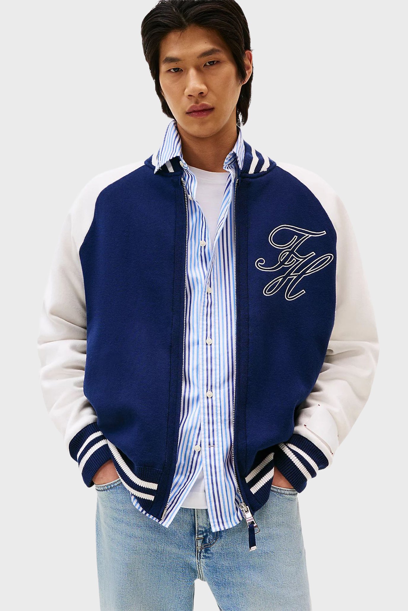 Мужской синий бомбер T1 KNITTED VARSITY Синий L Tommy Hilfiger MW0MW39589 Мужской синий бомбер T1 KNITTED VARSITY Синий L Tommy Hilfiger MW0MW39589